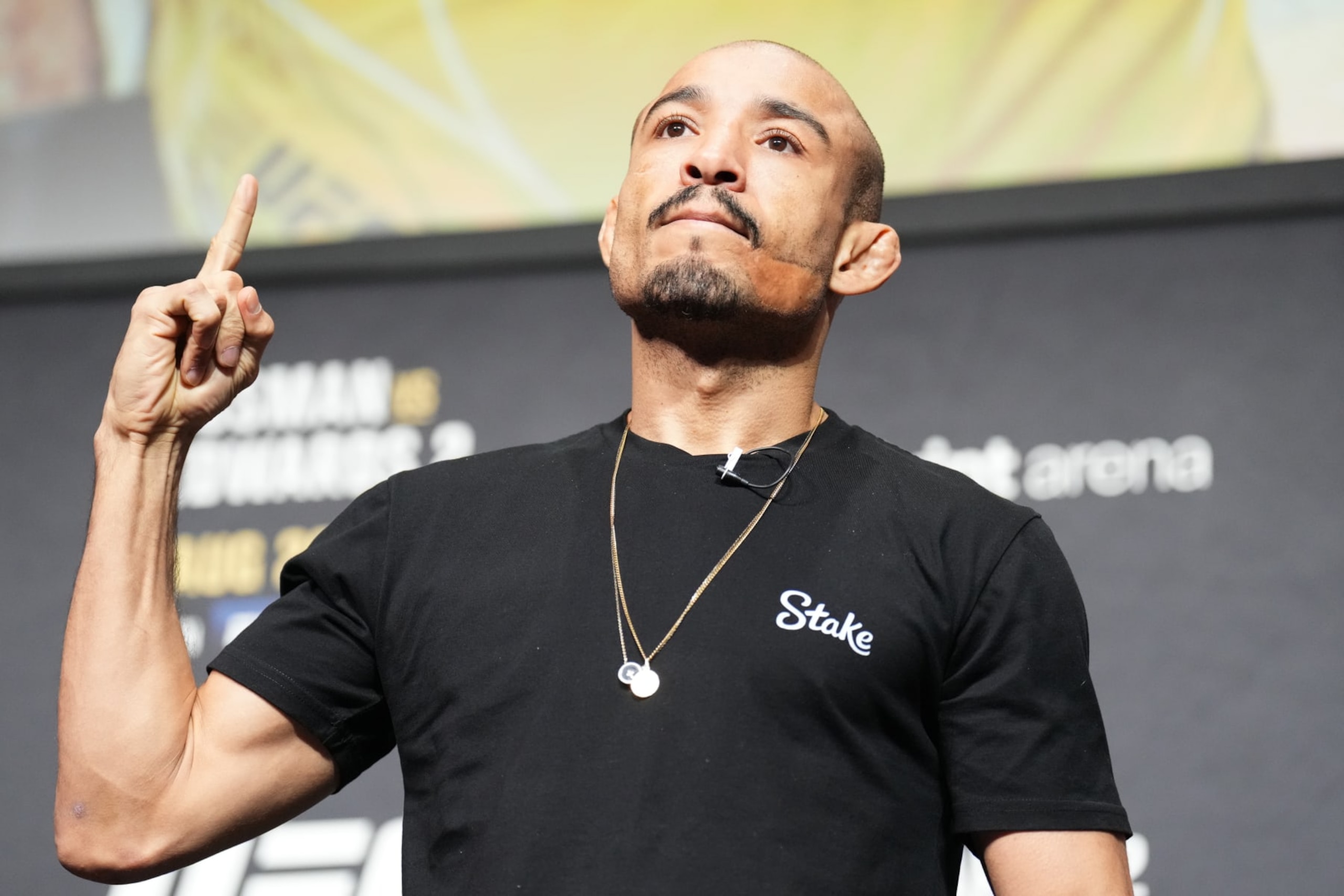 SALT LAKE CITY, UTAH - AUGUST 18: Jose Aldo of Brazil interacts with media and fans during the UFC 278 press conference at Vivint Arena on August 18, 2022 in Salt Lake City, Utah. (Photo by Chris Unger/Zuffa LLC) SALT LAKE CITY, UTAH - AUGUST 18: Jose Aldo of Brazil interacts with media and fans during the UFC 278 press conference at Vivint Arena on August 18, 2022 in Salt Lake City, Utah. (Photo by Chris Unger/Zuffa LLC)