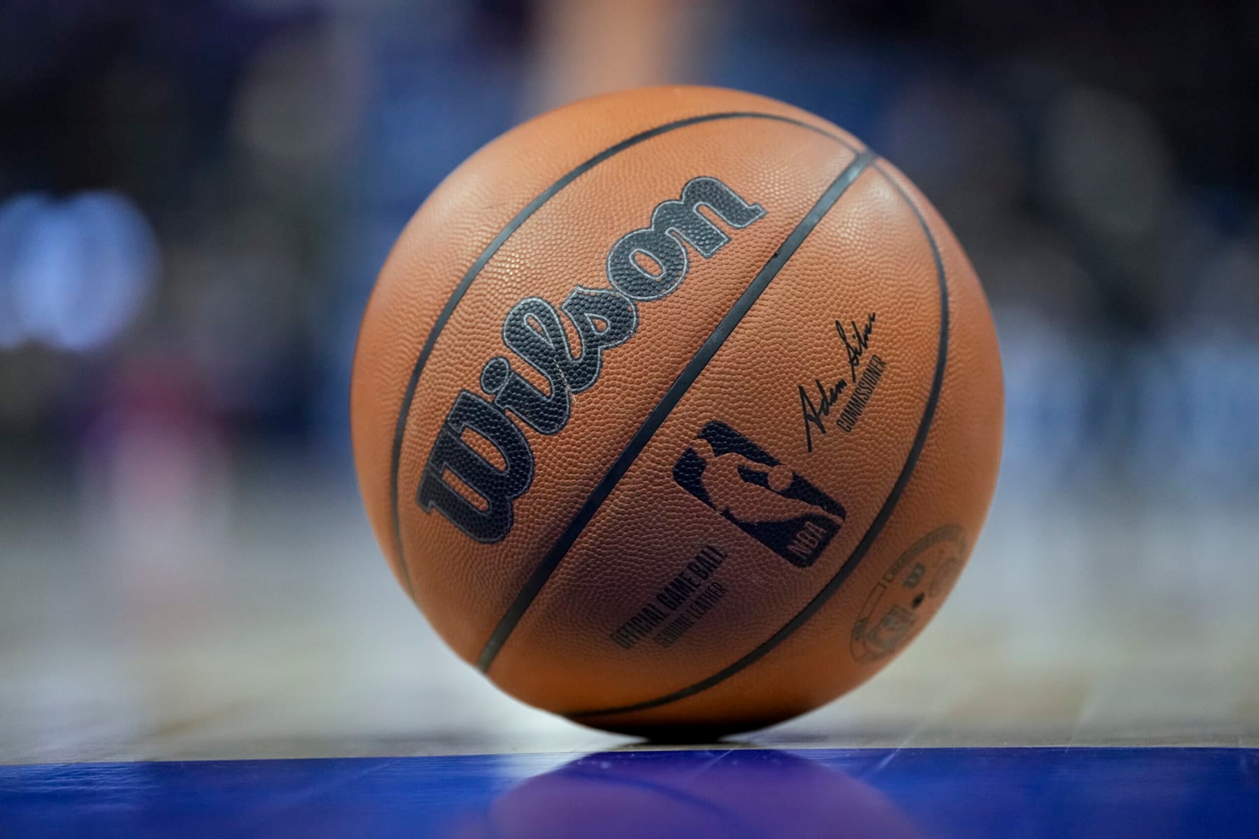 DETROIT, MICHIGAN - JANUARY 13: A Wilson brand NBA basketball is pictured with logos during the game between the Detroit Pistons and New Orleans Pelicans at Little Caesars Arena on January 13, 2023 in Detroit, Michigan. NOTE TO USER: User expressly acknowledges and agrees that, by downloading and or using this photograph, User is consenting to the terms and conditions of the Getty Images License Agreement. (Photo by Nic Antaya/Getty Images) DETROIT, MICHIGAN - JANUARY 13: A Wilson brand NBA basketball is pictured with logos during the game between the Detroit Pistons and New Orleans Pelicans at Little Caesars Arena on January 13, 2023 in Detroit, Michigan. NOTE TO USER: User expressly acknowledges and agrees that, by downloading and or using this photograph, User is consenting to the terms and conditions of the Getty Images License Agreement. (Photo by Nic Antaya/Getty Images)