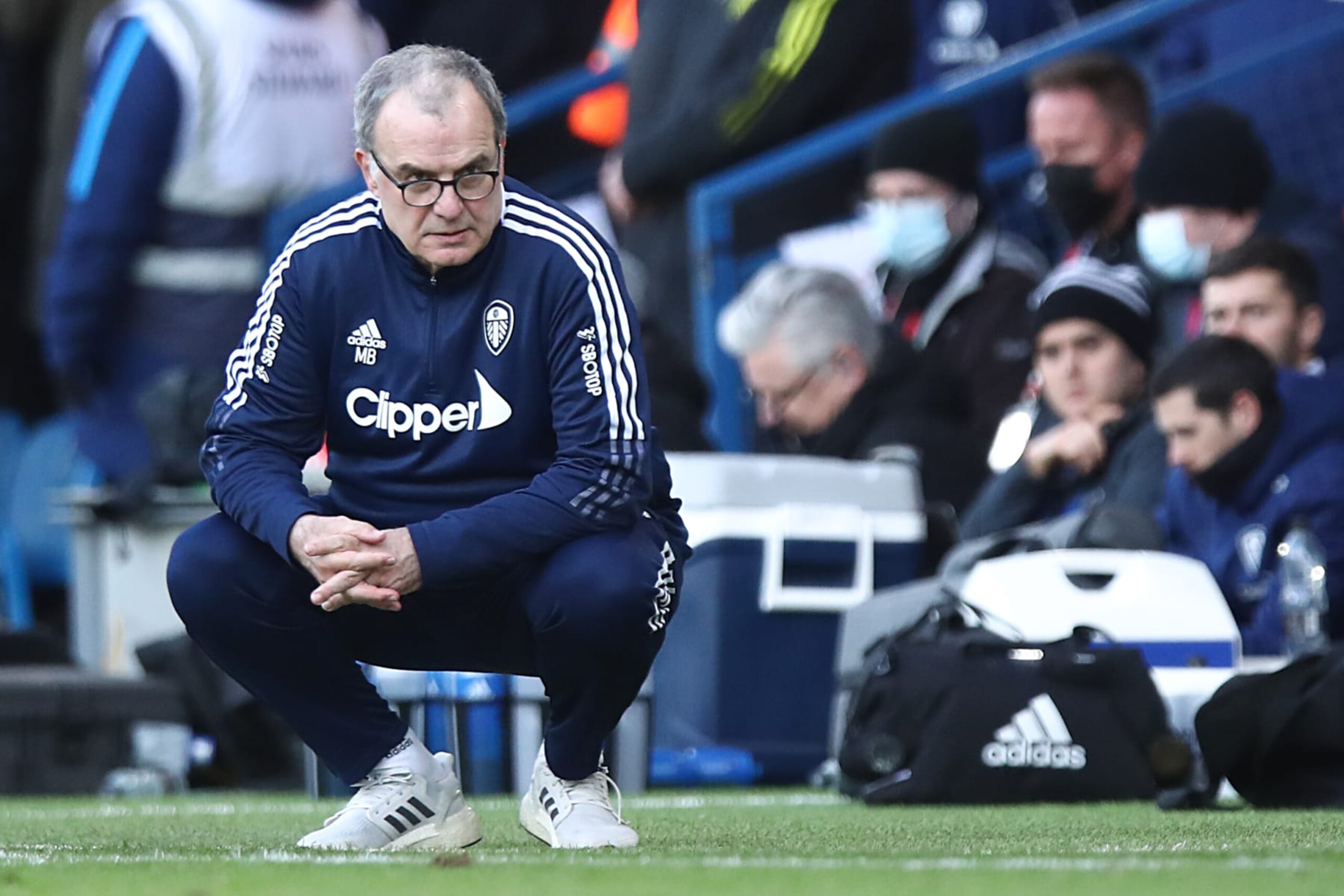 LEEDS, ENGLAND - FEBRUARY 26: Marcelo Bielsa the head coach / manager of Leeds United during the Premier League match between Leeds United and Tottenham Hotspur at Elland Road on February 26, 2022 in Leeds, United Kingdom. (Photo by Robbie Jay Barratt - AMA/Getty Images) LEEDS, ENGLAND - FEBRUARY 26: Marcelo Bielsa the head coach / manager of Leeds United during the Premier League match between Leeds United and Tottenham Hotspur at Elland Road on February 26, 2022 in Leeds, United Kingdom. (Photo by Robbie Jay Barratt - AMA/Getty Images)