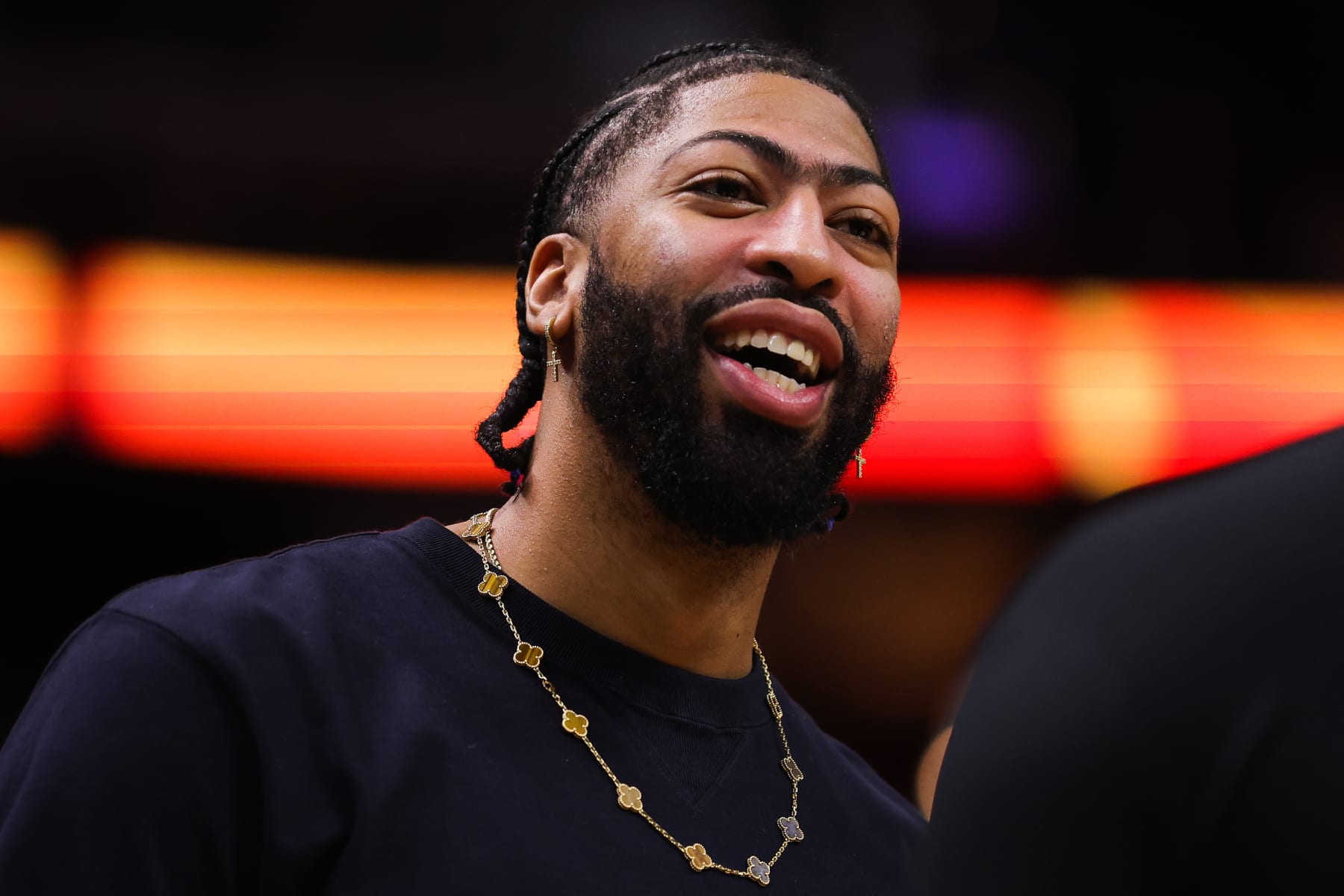 MIAMI, FLORIDA - DECEMBER 28: Anthony Davis #3 of the Los Angeles Lakers looks on from the bench during the first quarter against the Miami Heat at FTX Arena on December 28, 2022 in Miami, Florida. NOTE TO USER: User expressly acknowledges and agrees that, by downloading and or using this photograph, User is consenting to the terms and conditions of the Getty Images License Agreement. (Photo by Megan Briggs/Getty Images)