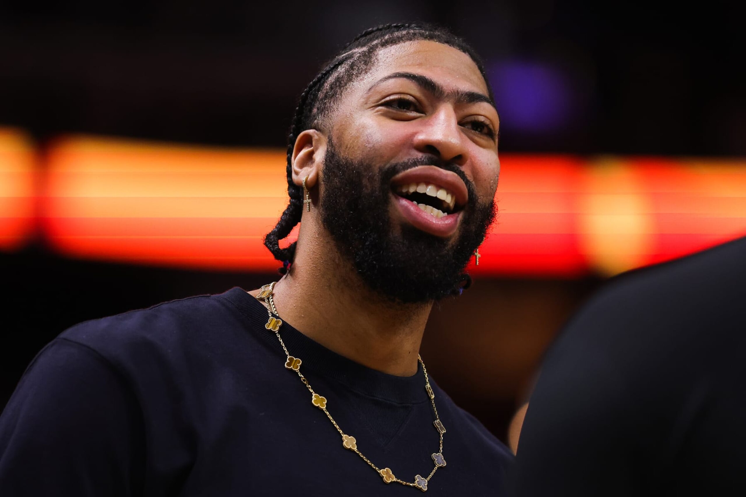 MIAMI, FLORIDA - DECEMBER 28: Anthony Davis #3 of the Los Angeles Lakers looks on from the bench during the first quarter against the Miami Heat at FTX Arena on December 28, 2022 in Miami, Florida. NOTE TO USER: User expressly acknowledges and agrees that, by downloading and or using this photograph, User is consenting to the terms and conditions of the Getty Images License Agreement. (Photo by Megan Briggs/Getty Images)