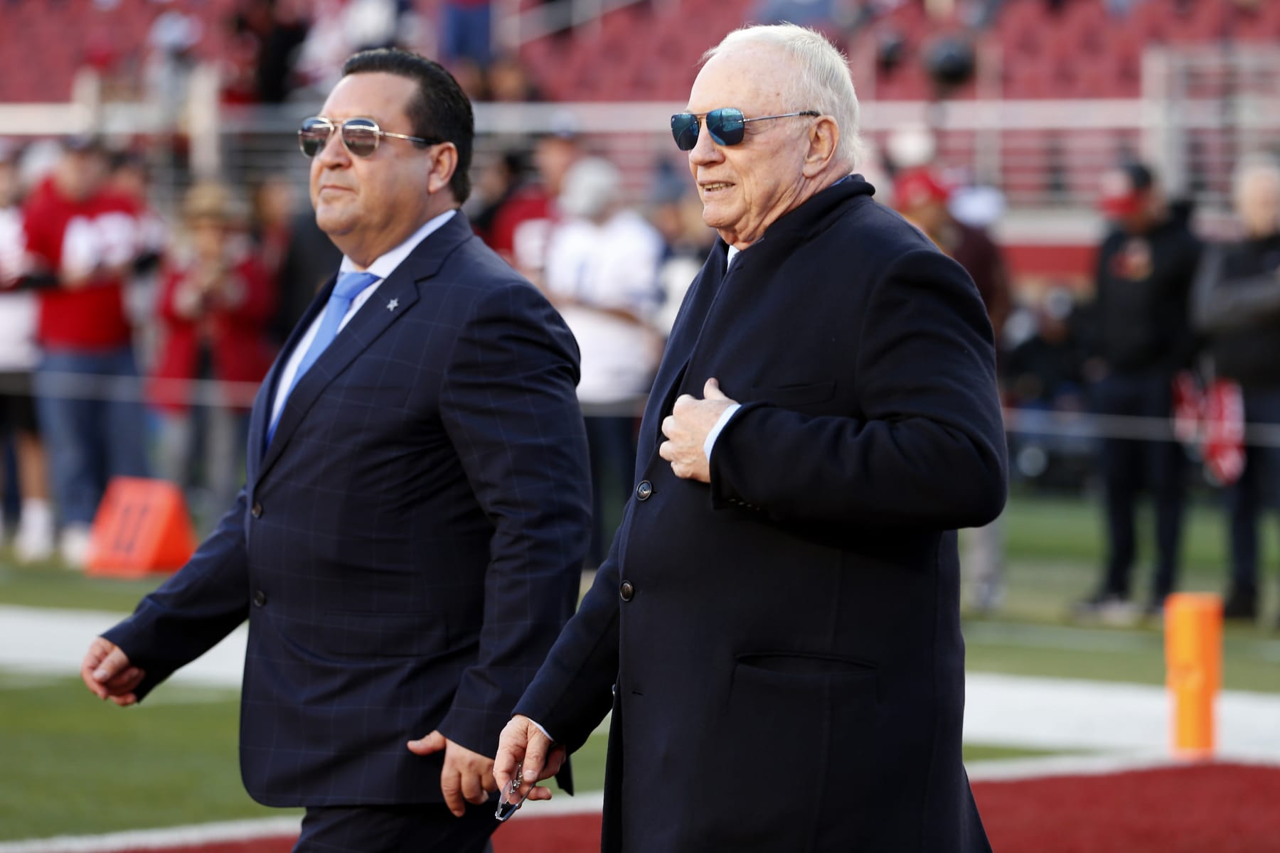 SANTA CLARA, CALIFORNIA - JANUARY 22: Dallas Cowboys owner Jerry Jones looks on prior to a game against the San Francisco 49ers in the NFC Divisional Playoff game at Levi's Stadium on January 22, 2023 in Santa Clara, California. (Photo by Lachlan Cunningham/Getty Images)