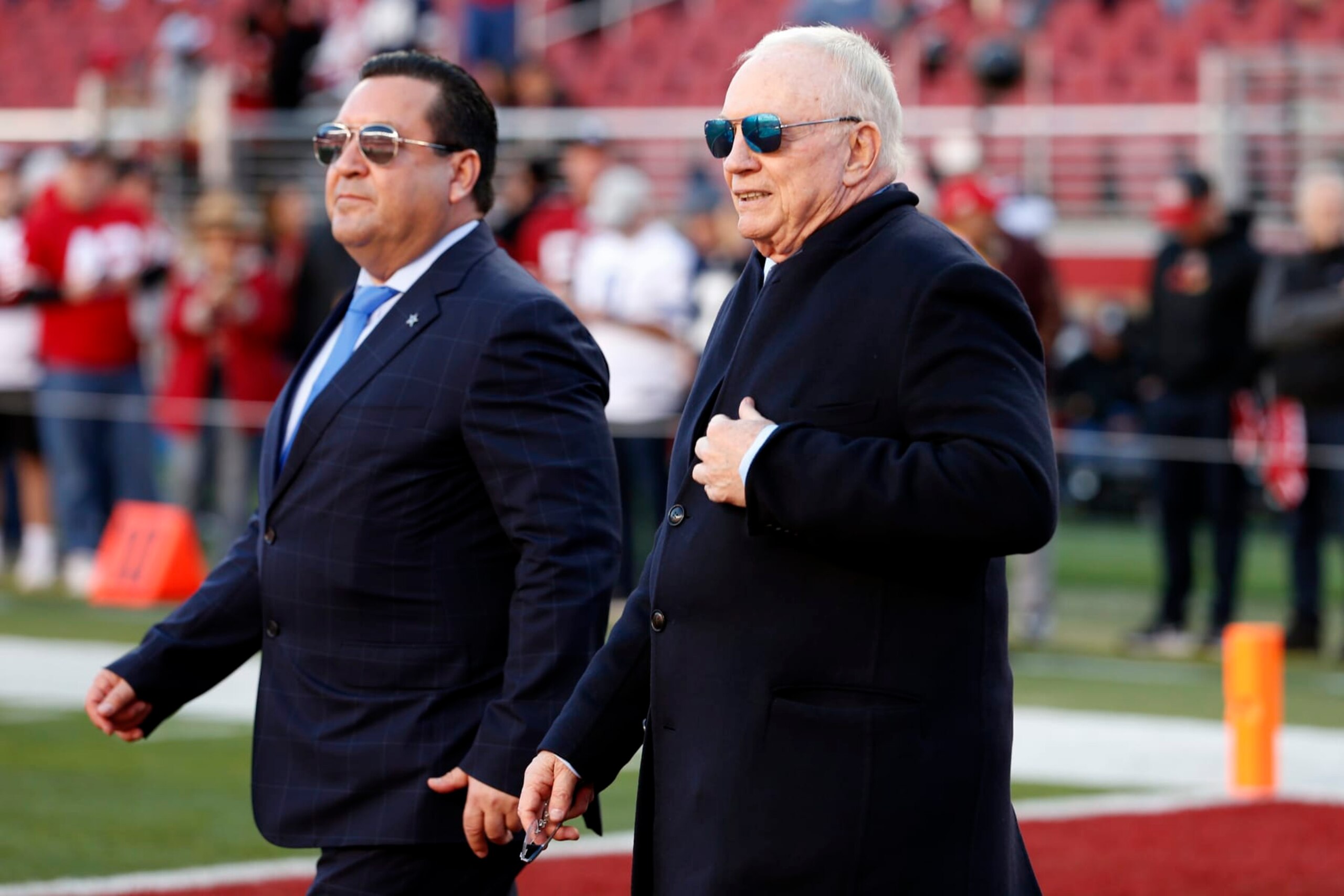 SANTA CLARA, CALIFORNIA - JANUARY 22: Dallas Cowboys owner Jerry Jones looks on prior to a game against the San Francisco 49ers in the NFC Divisional Playoff game at Levi's Stadium on January 22, 2023 in Santa Clara, California. (Photo by Lachlan Cunningham/Getty Images)