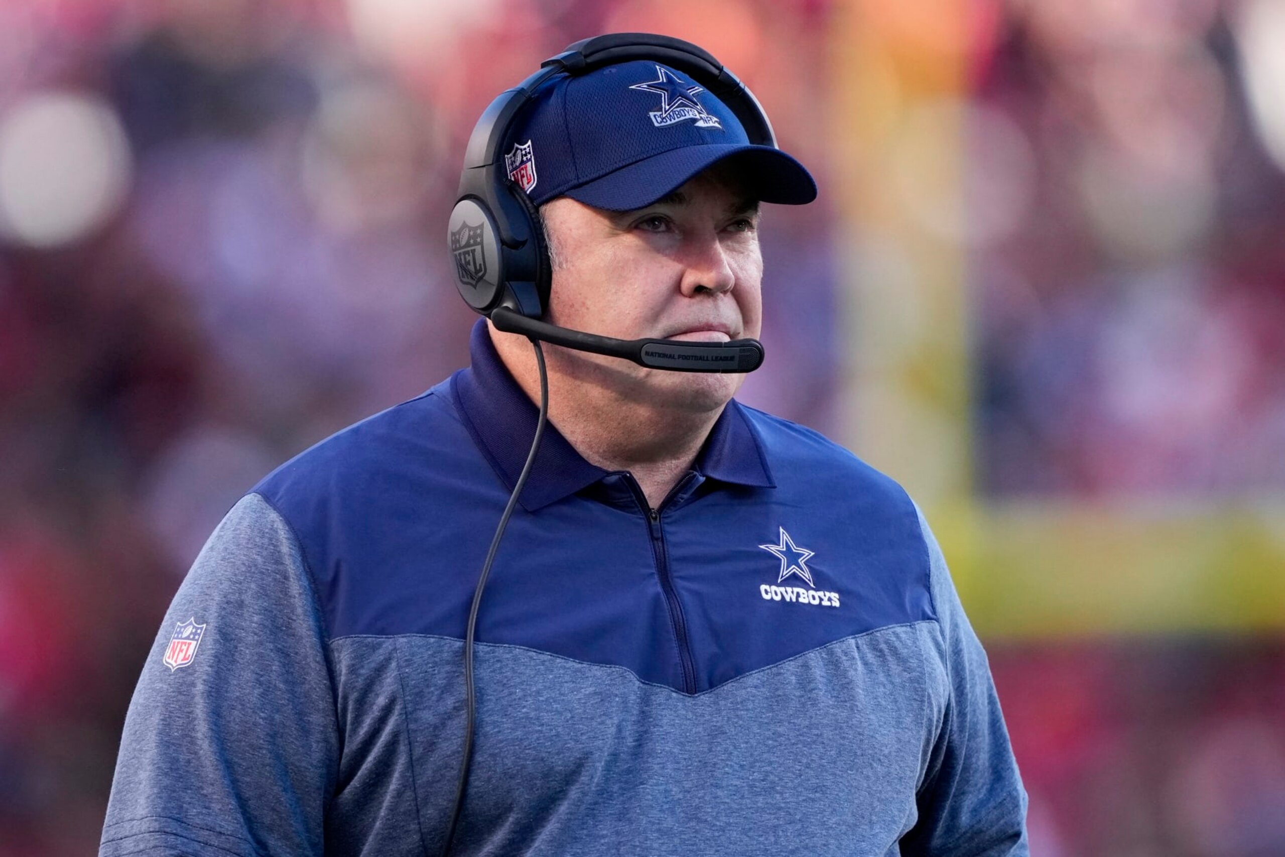 SANTA CLARA, CALIFORNIA - JANUARY 22: Head coach Mike McCarthy of the Dallas Cowboys looks on against the San Francisco 49ers during the first half in the NFC Divisional Playoff game at Levi's Stadium on January 22, 2023 in Santa Clara, California. (Photo by Thearon W. Henderson/Getty Images)