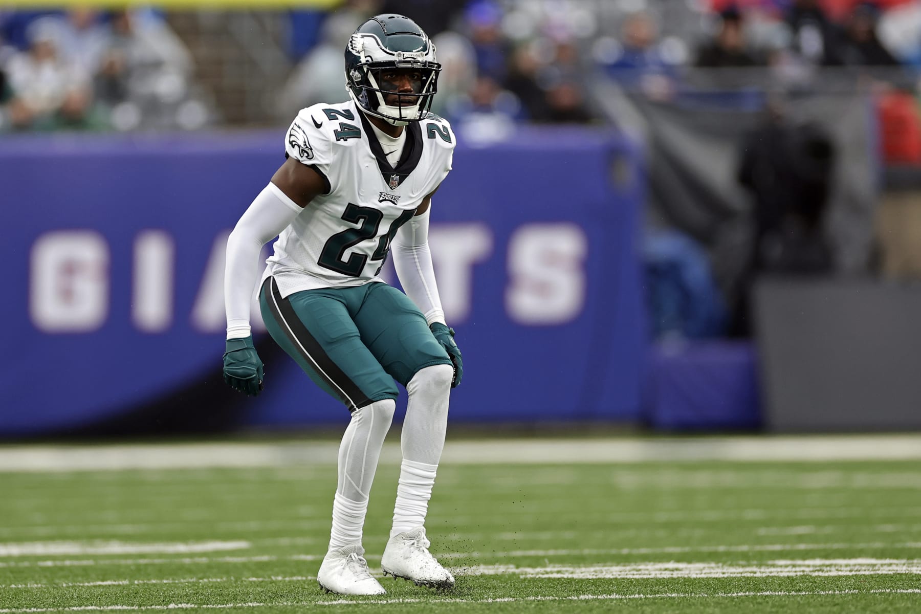 Philadelphia Eagles cornerback James Bradberry (24) defends against the New York Giants during an NFL football game Sunday, Dec. 11, 2022, in East Rutherford, N.J. (AP Photo/Adam Hunger)