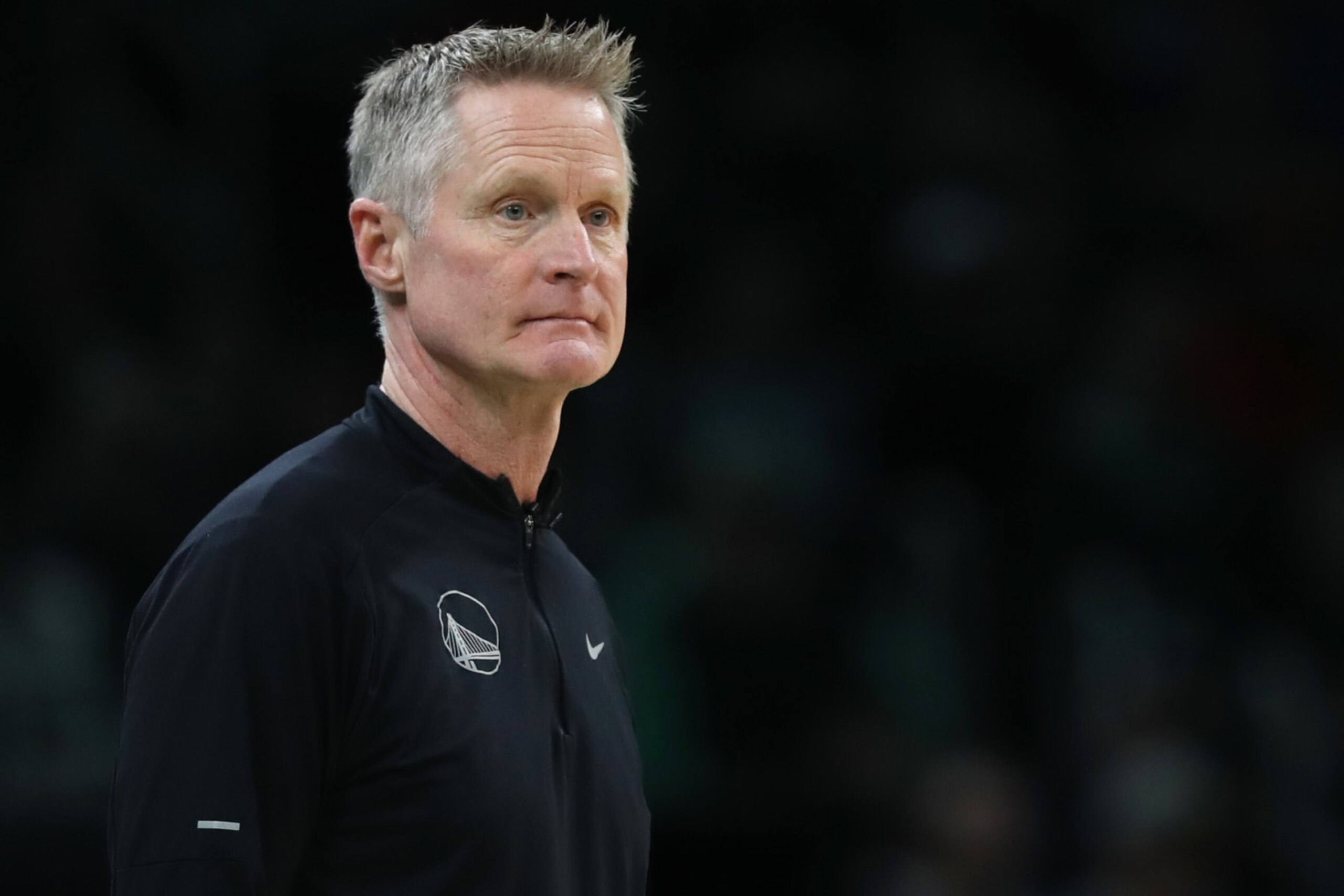 BOSTON, MASSACHUSETTS - JANUARY 19: Golden State Warriors head coach Steve Kerr looks on during the first half against the Boston Celtics at TD Garden on January 19, 2023 in Boston, Massachusetts. NOTE TO USER: User expressly acknowledges and agrees that, by downloading and or using this photograph, User is consenting to the terms and conditions of the Getty Images License Agreement. (Photo by Maddie Meyer/Getty Images)