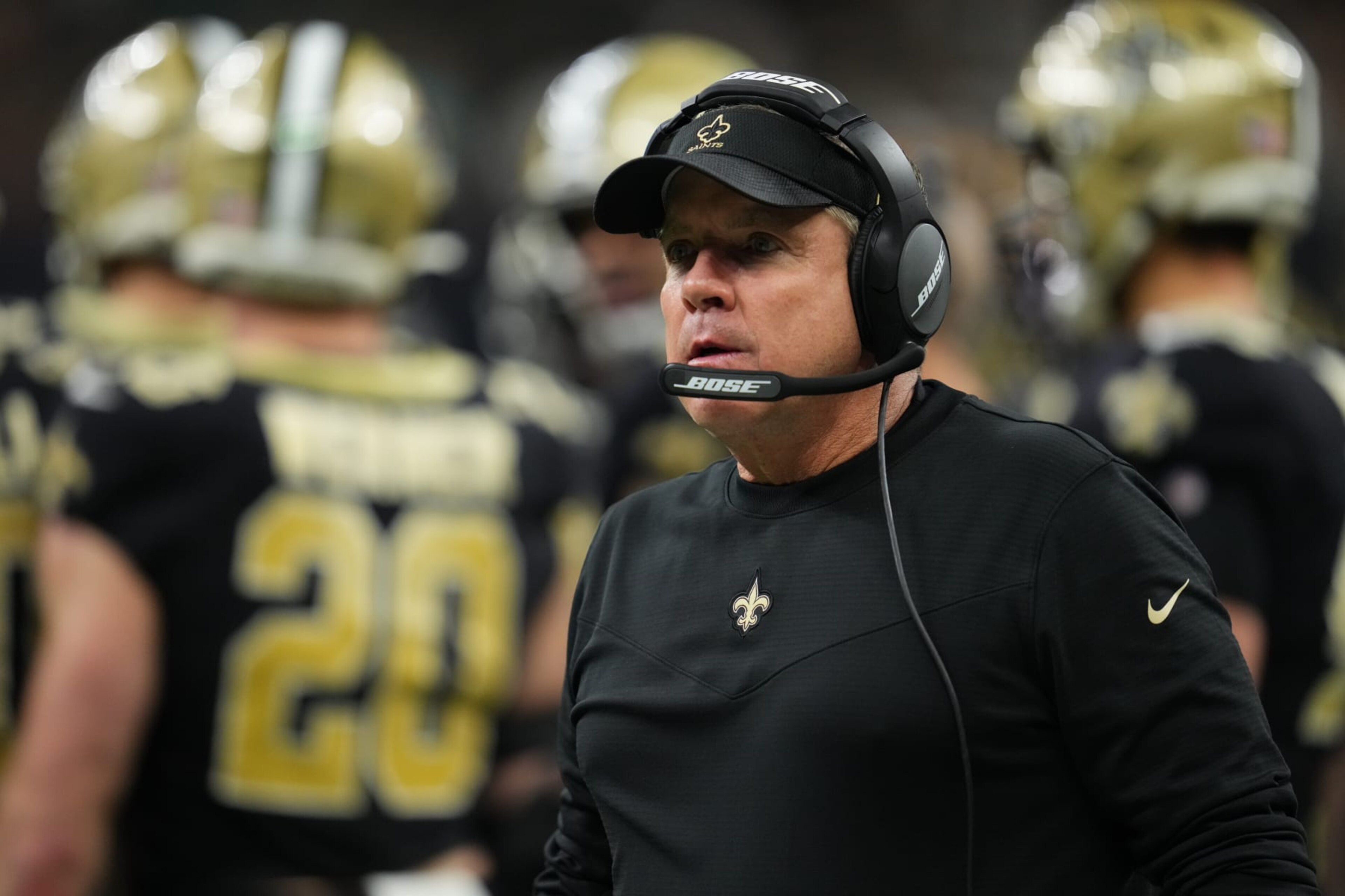 NEW ORLEANS, LOUISIANA - DECEMBER 27: New Orleans Saints head coach Sean Payton reacts during an NFL game against theMiami Dolphins at Caesars Superdome on December 27, 2021 in New Orleans, Louisiana. (Photo by Cooper Neill/Getty Images) NEW ORLEANS, LOUISIANA - DECEMBER 27: New Orleans Saints head coach Sean Payton reacts during an NFL game against theMiami Dolphins at Caesars Superdome on December 27, 2021 in New Orleans, Louisiana. (Photo by Cooper Neill/Getty Images)