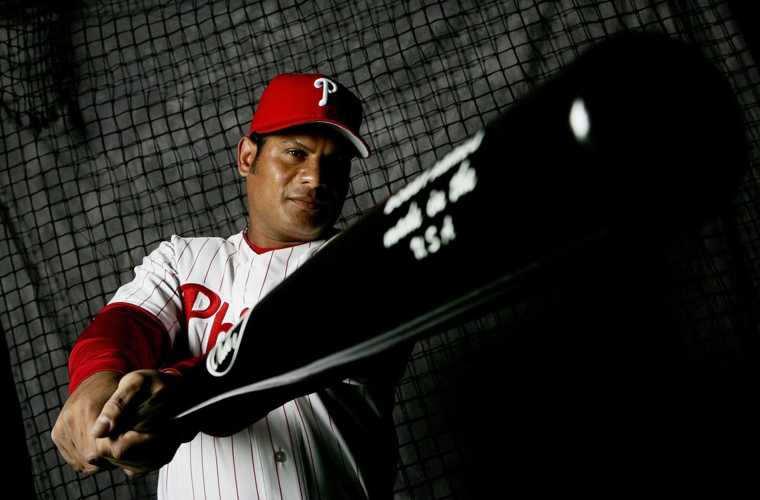 CLEARWATER, FL - FEBRUARY 23:   Bobby Abreu of the Philadelphia Phillies poses for a portrait during Phillies Photo Day at Bright House Networks Field on February 23, 2006 in Clearwater, Florida. (Photo by Nick Laham/Getty Images) 