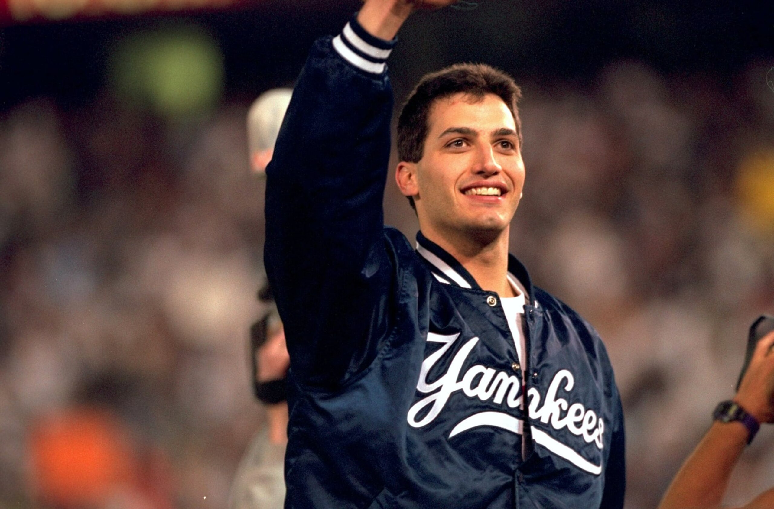 Baseball: World Series: Closeup of New York Yankees Andy Pettitte (46) victorious, waving after winning game vs San Diego Padres at Qualcomm Stadium. Game. 4. San Diego, CA 10/21/1998CREDIT: V.J. Lovero (Photo by V.J. Lovero /Sports Illustrated/Getty Images)(Set Number: X56626 )