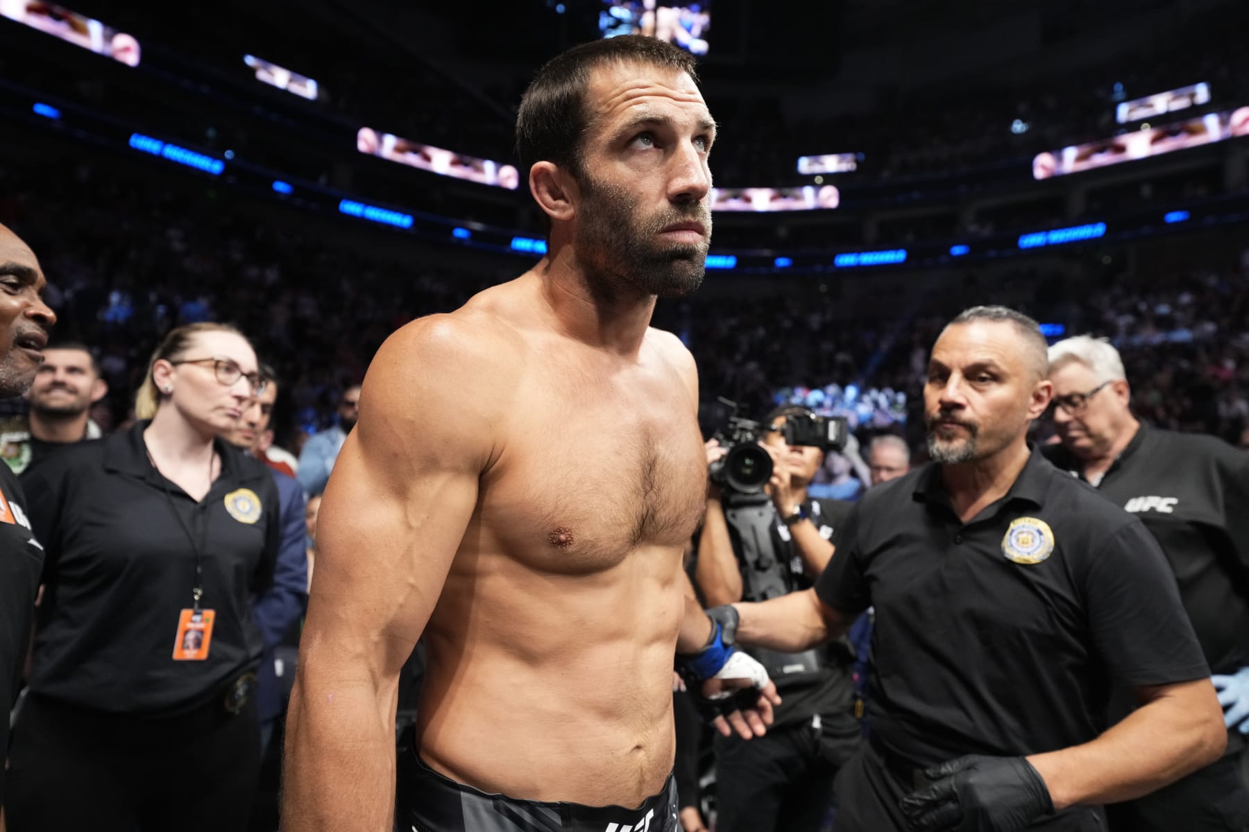 SALT LAKE CITY, UTAH - AUGUST 20: Luke Rockhold prepares to enter the Octagon prior to facing Paulo Costa of Brazil in a middleweight fight during the UFC 278 event at Vivint Arena on August 20, 2022 in Salt Lake City, Utah. (Photo by Chris Unger/Zuffa LLC)