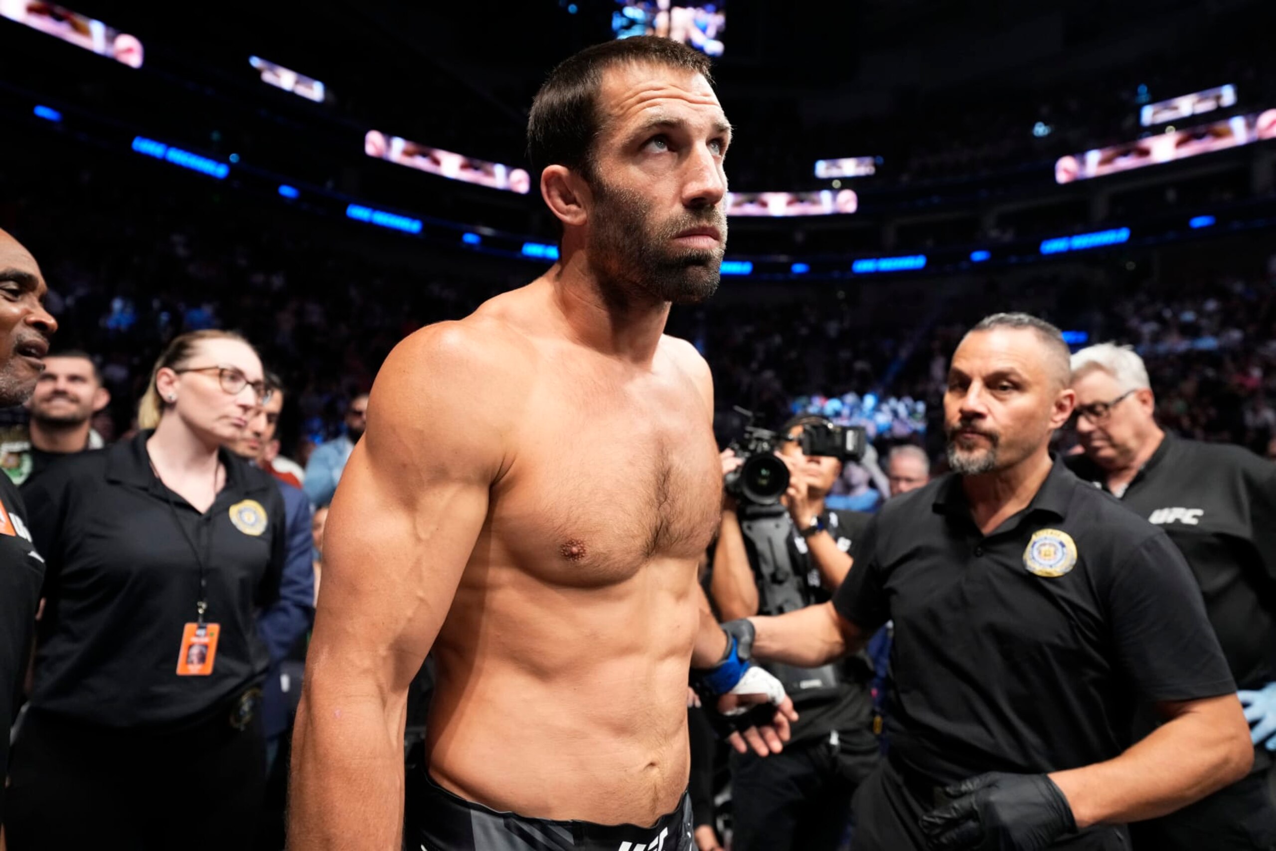 SALT LAKE CITY, UTAH - AUGUST 20: Luke Rockhold prepares to enter the Octagon prior to facing Paulo Costa of Brazil in a middleweight fight during the UFC 278 event at Vivint Arena on August 20, 2022 in Salt Lake City, Utah. (Photo by Chris Unger/Zuffa LLC)