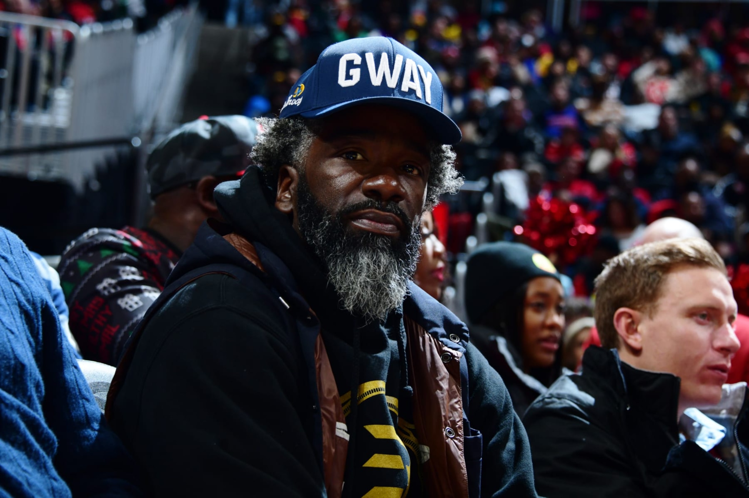 ATLANTA, GA - DECEMBER 23: Ed Reed looks on during the game between the Atlanta Hawks and the Detroit Pistons on December 23, 2022 at State Farm Arena in Atlanta, Georgia.  NOTE TO USER: User expressly acknowledges and agrees that, by downloading and/or using this Photograph, user is consenting to the terms and conditions of the Getty Images License Agreement. Mandatory Copyright Notice: Copyright 2022 NBAE (Photo by Scott Cunningham/NBAE via Getty Images)