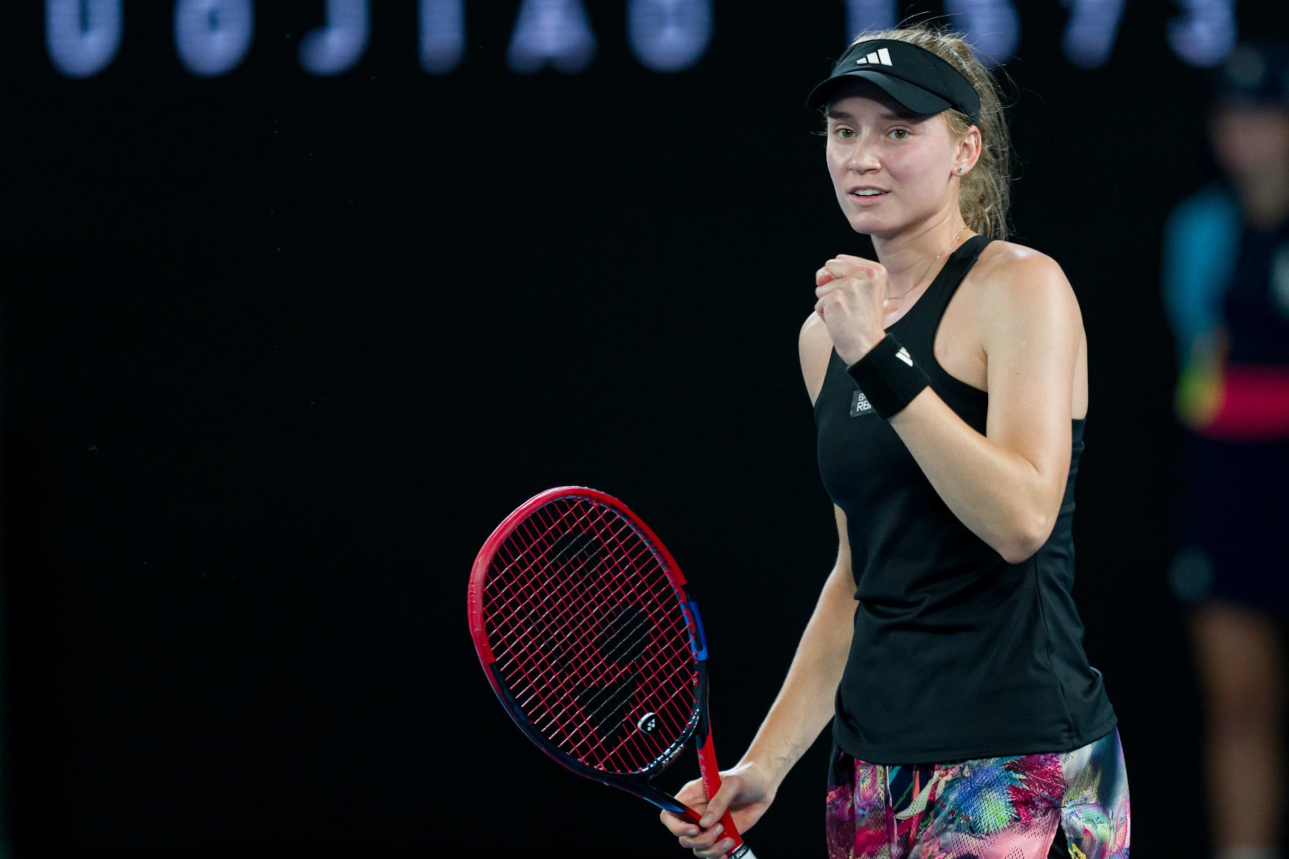 MELBOURNE, AUSTRALIA - JANUARY 24: Elena Rybakina of Kazakhstan celebrates victory in a quarterfinal singles match against Jelena Ostapenko of Latvia during day nine of the 2023 Australian Open at Melbourne Park on January 24, 2023 in Melbourne, Australia. (Photo by Andy Cheung/Getty Images)