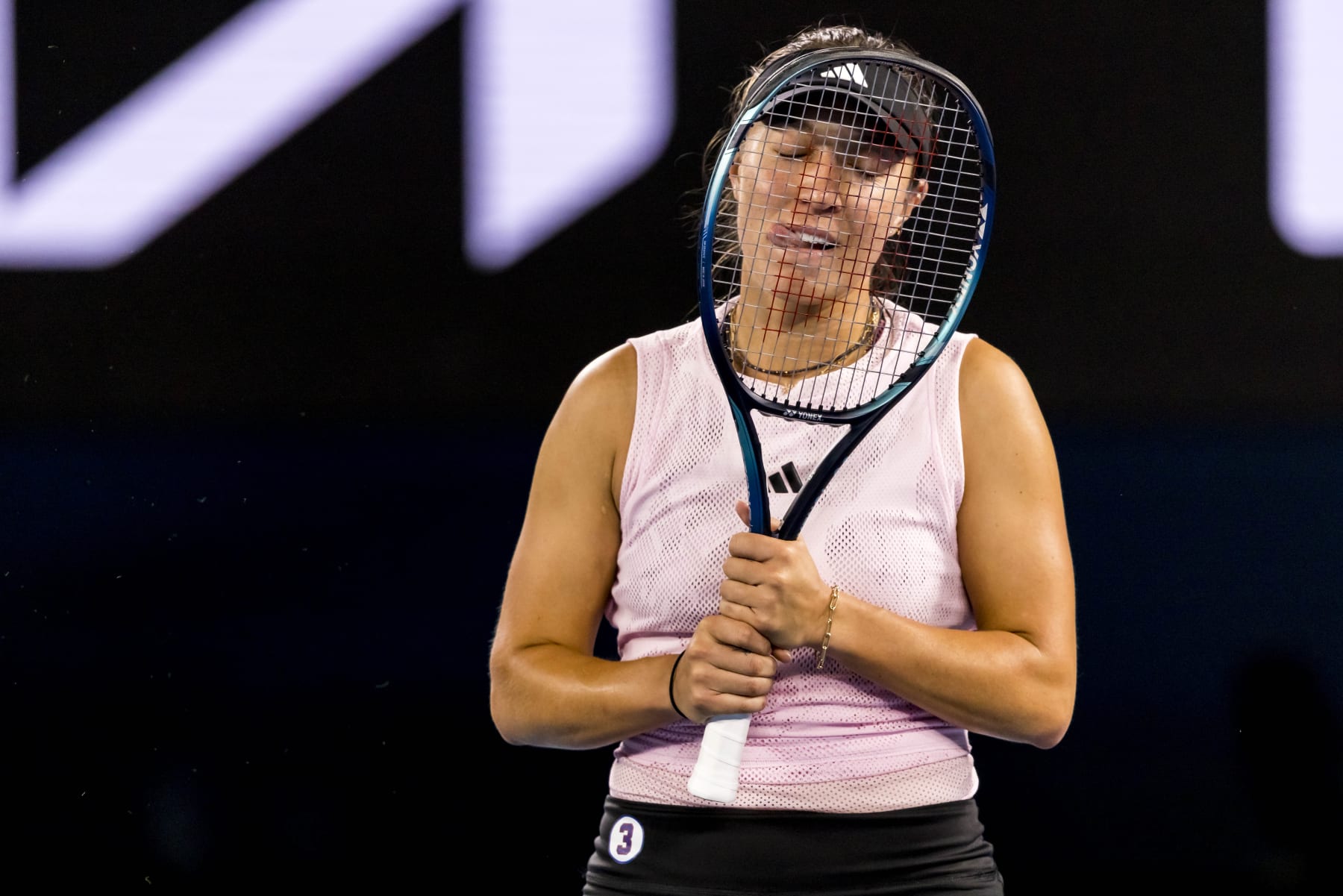 MELBOURNE, VIC - JANUARY 24: Jessica Pegula of the United States of America shows her frustration during the Quarterfinals of the 2023 Australian Open on January 24 2023, at Melbourne Park in Melbourne, Australia. (Photo by Jason Heidrich/Icon Sportswire via Getty Images)