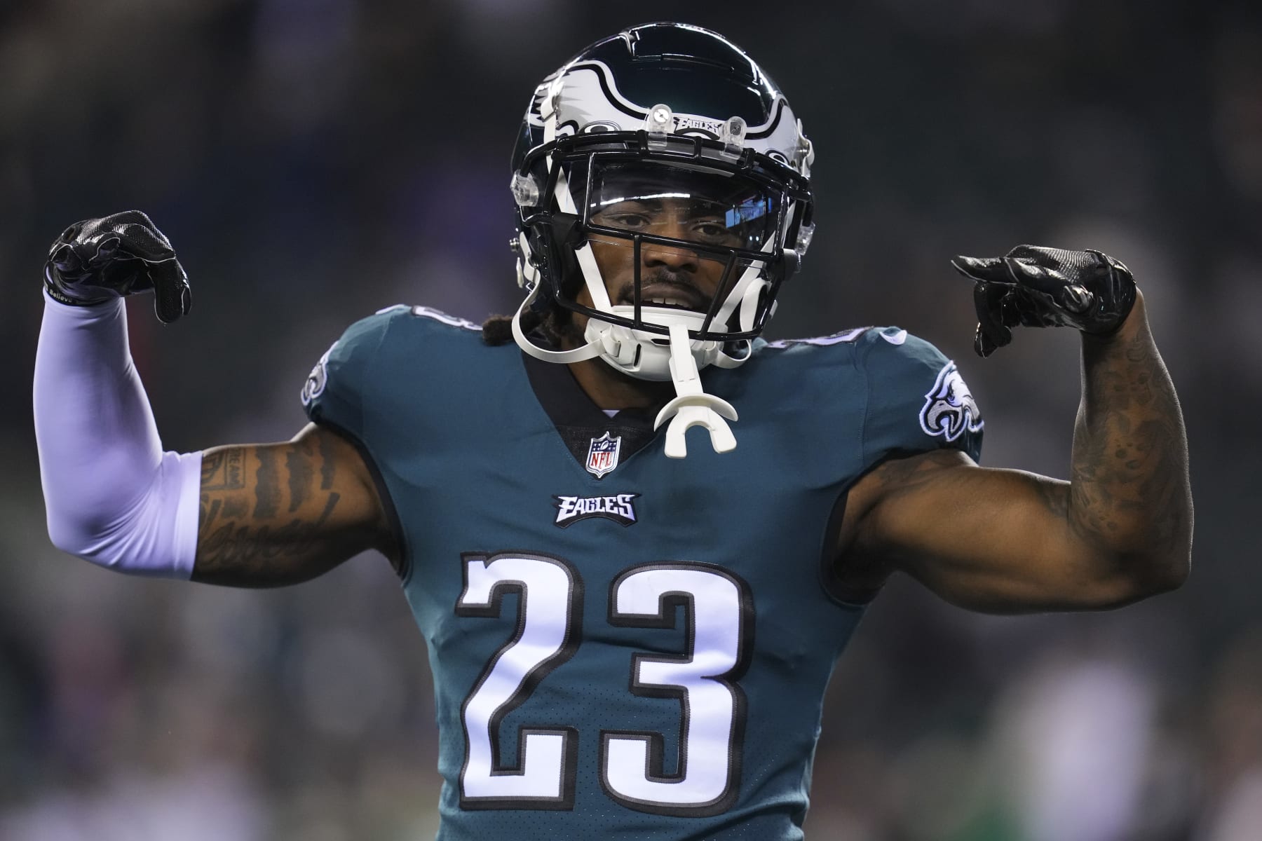 PHILADELPHIA, PA - JANUARY 21: C.J. Gardner-Johnson #23 of the Philadelphia Eagles reacts against the New York Giants during the NFC Divisional Playoff game at Lincoln Financial Field on January 21, 2023 in Philadelphia, Pennsylvania. (Photo by Mitchell Leff/Getty Images)