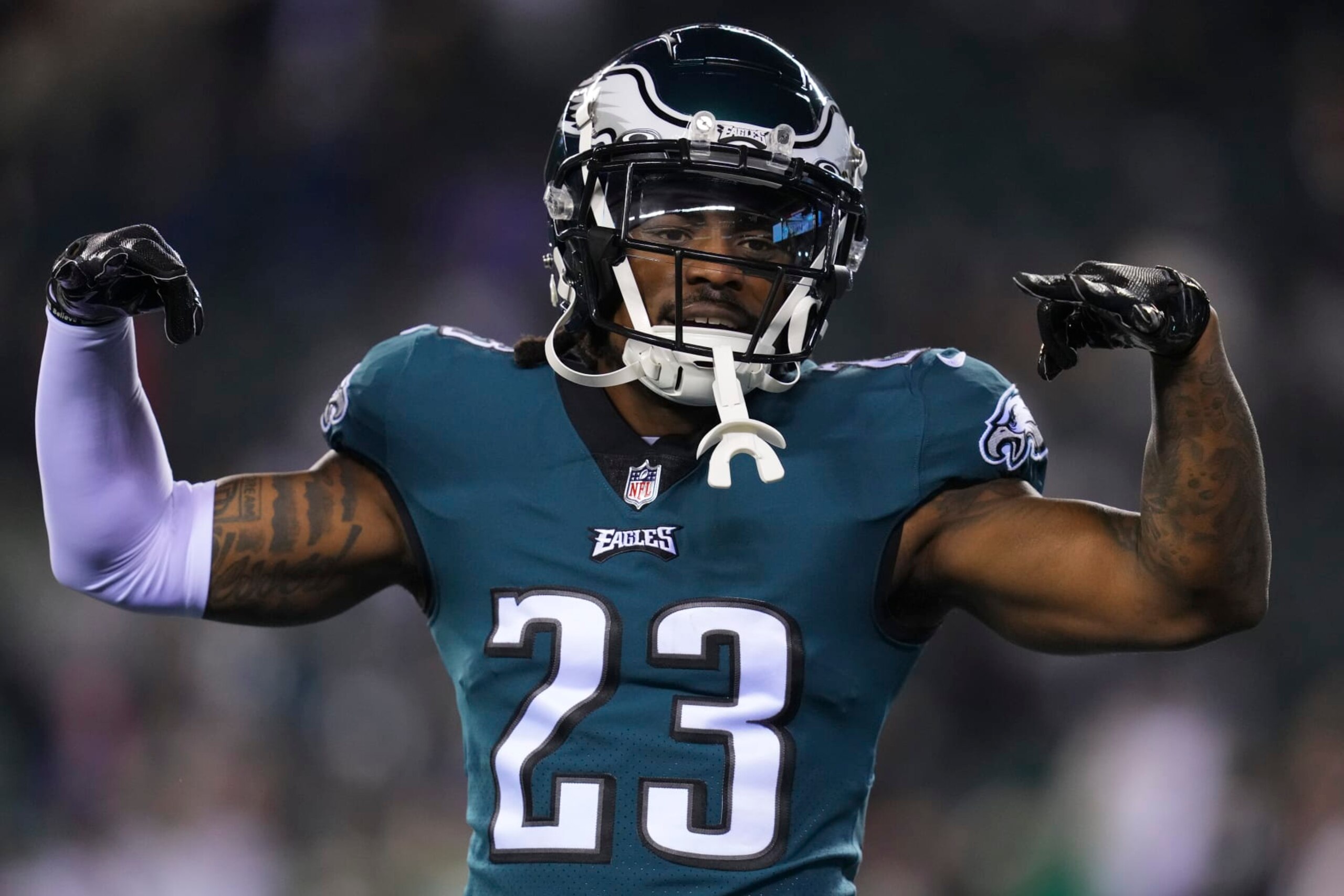 PHILADELPHIA, PA - JANUARY 21: C.J. Gardner-Johnson #23 of the Philadelphia Eagles reacts against the New York Giants during the NFC Divisional Playoff game at Lincoln Financial Field on January 21, 2023 in Philadelphia, Pennsylvania. (Photo by Mitchell Leff/Getty Images) PHILADELPHIA, PA - JANUARY 21: C.J. Gardner-Johnson #23 of the Philadelphia Eagles reacts against the New York Giants during the NFC Divisional Playoff game at Lincoln Financial Field on January 21, 2023 in Philadelphia, Pennsylvania. (Photo by Mitchell Leff/Getty Images)