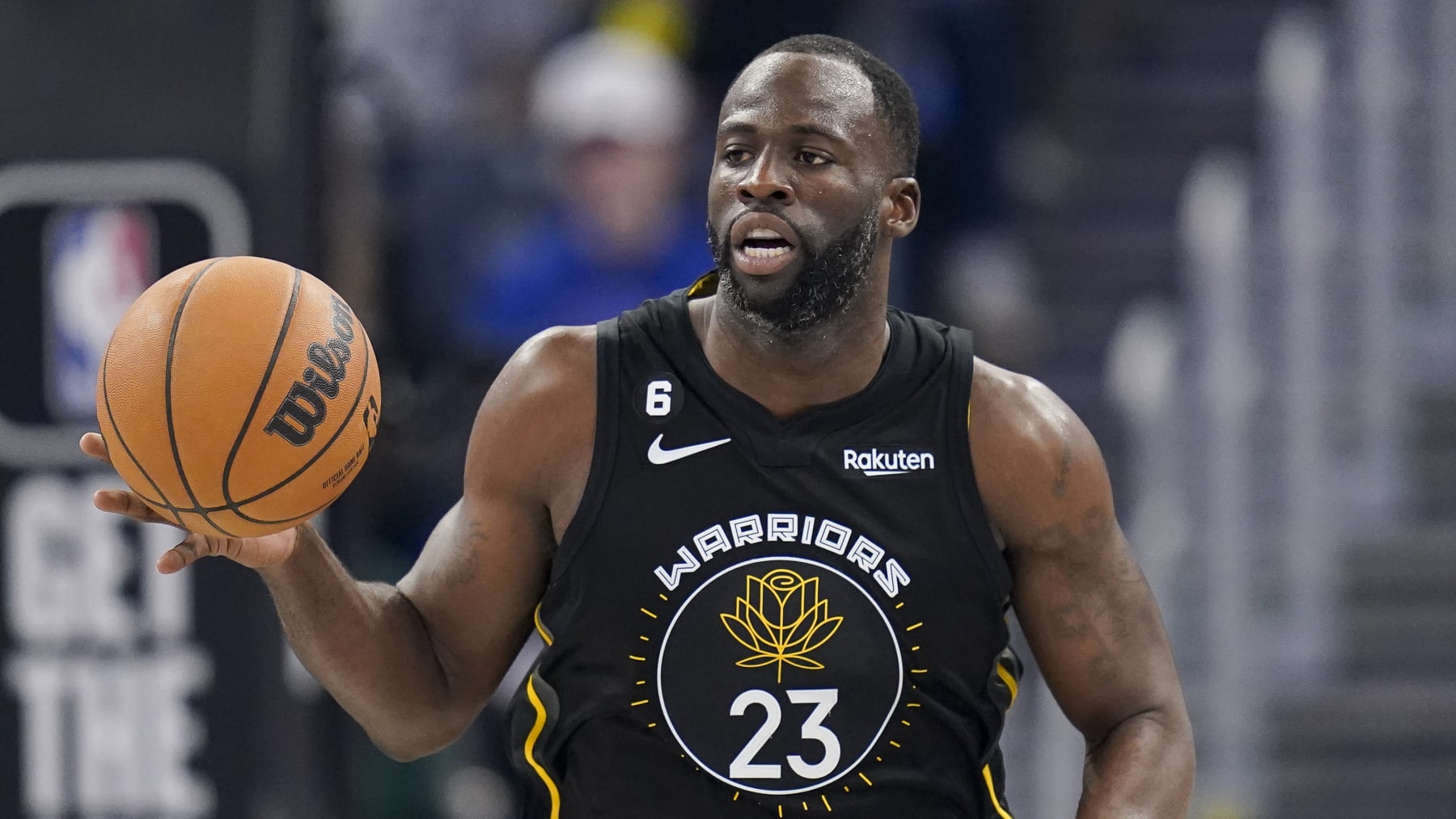 Golden State Warriors forward Draymond Green against the Phoenix Suns during the first half of an NBA basketball game in San Francisco, Tuesday, Jan. 10, 2023. (AP Photo/Godofredo A. Vásquez)