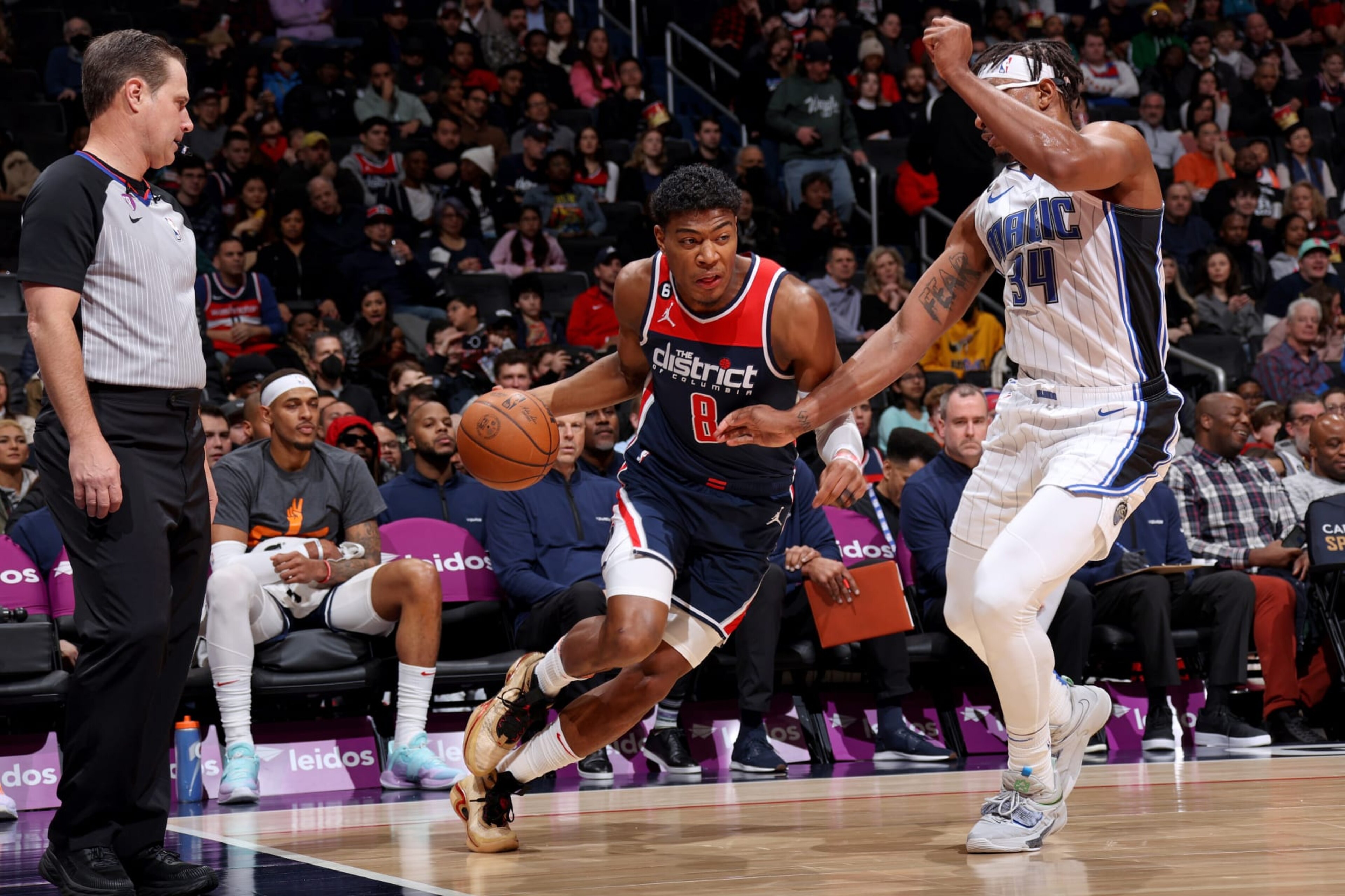 WASHINGTON, DC - JANUARY 21: Rui Hachimura #8 of the Washington Wizards drives to the basket against the Orlando Magic on January 21, 2023 at Capital One Arena in Washington, DC. NOTE TO USER: User expressly acknowledges and agrees that, by downloading and or using this Photograph, user is consenting to the terms and conditions of the Getty Images License Agreement. Mandatory Copyright Notice: Copyright 2023 NBAE (Photo by Stephen Gosling/NBAE via Getty Images) WASHINGTON, DC - JANUARY 21: Rui Hachimura #8 of the Washington Wizards drives to the basket against the Orlando Magic on January 21, 2023 at Capital One Arena in Washington, DC. NOTE TO USER: User expressly acknowledges and agrees that, by downloading and or using this Photograph, user is consenting to the terms and conditions of the Getty Images License Agreement. Mandatory Copyright Notice: Copyright 2023 NBAE (Photo by Stephen Gosling/NBAE via Getty Images)