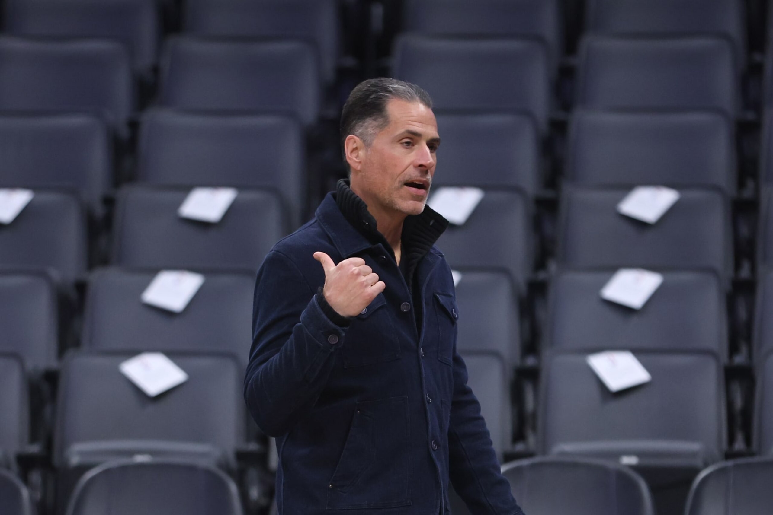 SACRAMENTO, CALIFORNIA - DECEMBER 21: Los Angeles Lakers general manager Rob Pelinka looks on before the game against the Sacramento Kings at Golden 1 Center on December 21, 2022 in Sacramento, California. NOTE TO USER: User expressly acknowledges and agrees that, by downloading and/or using this photograph, User is consenting to the terms and conditions of the Getty Images License Agreement. (Photo by Lachlan Cunningham/Getty Images) SACRAMENTO, CALIFORNIA - DECEMBER 21: Los Angeles Lakers general manager Rob Pelinka looks on before the game against the Sacramento Kings at Golden 1 Center on December 21, 2022 in Sacramento, California. NOTE TO USER: User expressly acknowledges and agrees that, by downloading and/or using this photograph, User is consenting to the terms and conditions of the Getty Images License Agreement. (Photo by Lachlan Cunningham/Getty Images)