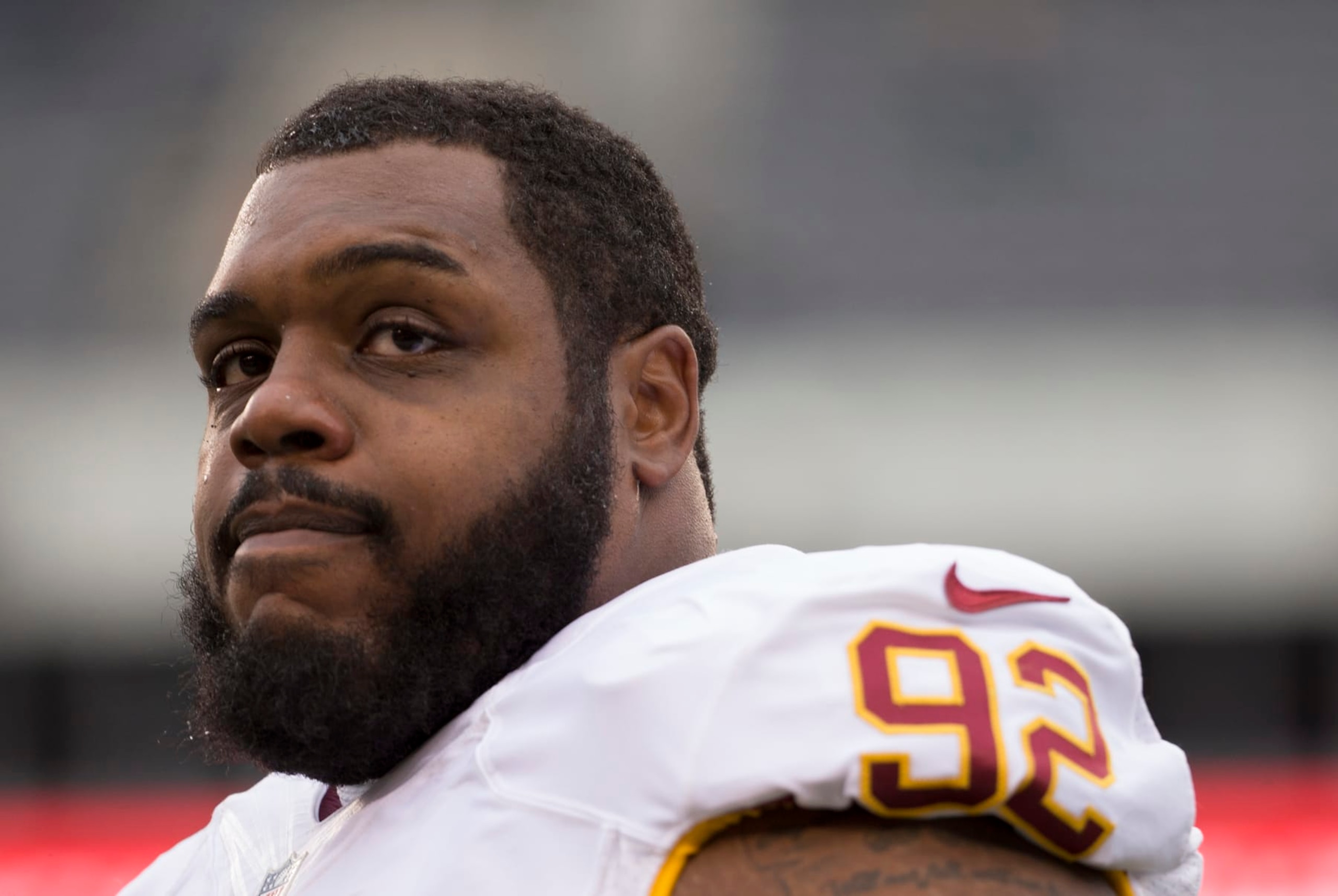PHILADELPHIA, PA - DECEMBER 11: Chris Baker #92 of the Washington Redskins walks off the field prior to the game against the Philadelphia Eagles at Lincoln Financial Field on December 11, 2016 in Philadelphia, Pennsylvania. (Photo by Mitchell Leff/Getty Images)