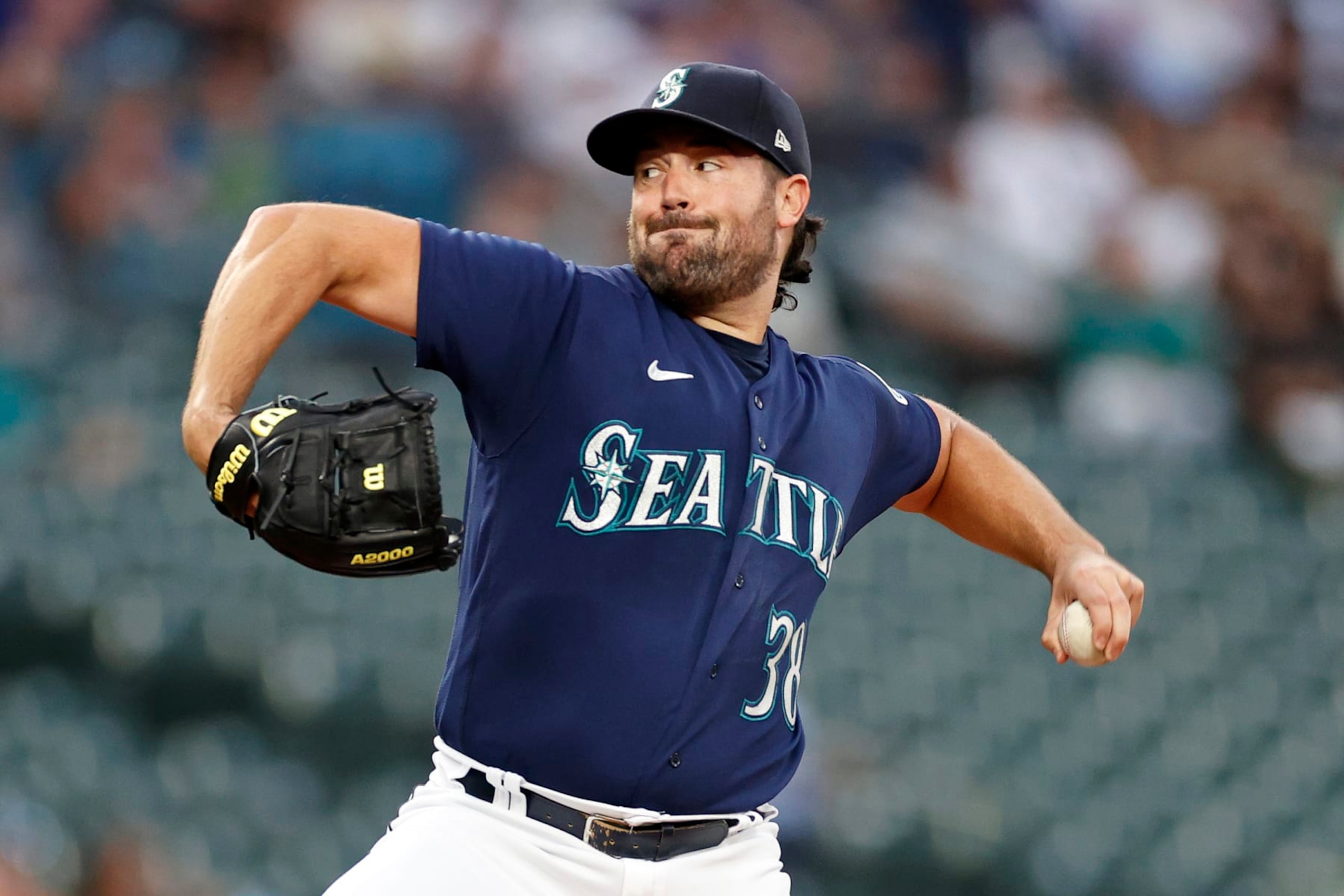 SEATTLE, WASHINGTON - SEPTEMBER 27: Robbie Ray #38 of the Seattle Mariners pitches during the first inning against the Texas Rangers at T-Mobile Park on September 27, 2022 in Seattle, Washington. (Photo by Steph Chambers/Getty Images) SEATTLE, WASHINGTON - SEPTEMBER 27: Robbie Ray #38 of the Seattle Mariners pitches during the first inning against the Texas Rangers at T-Mobile Park on September 27, 2022 in Seattle, Washington. (Photo by Steph Chambers/Getty Images)