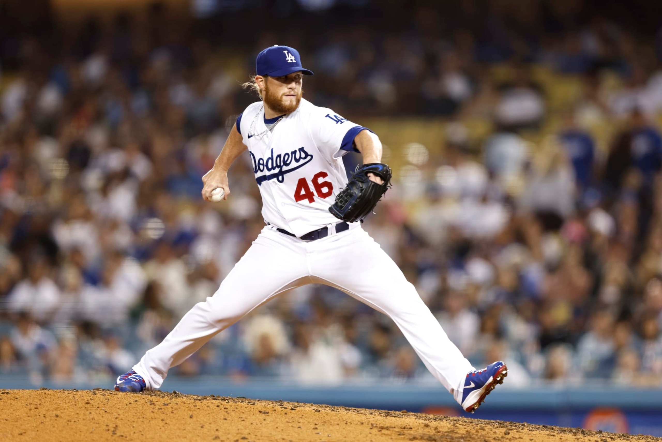 LOS ANGELES, CALIFORNIA - JULY 22: Craig Kimbrel #46 of the Los Angeles Dodgers pitches against the San Francisco Giants during the ninth inning at Dodger Stadium on July 22, 2022 in Los Angeles, California. (Photo by Michael Owens/Getty Images) LOS ANGELES, CALIFORNIA - JULY 22: Craig Kimbrel #46 of the Los Angeles Dodgers pitches against the San Francisco Giants during the ninth inning at Dodger Stadium on July 22, 2022 in Los Angeles, California. (Photo by Michael Owens/Getty Images)