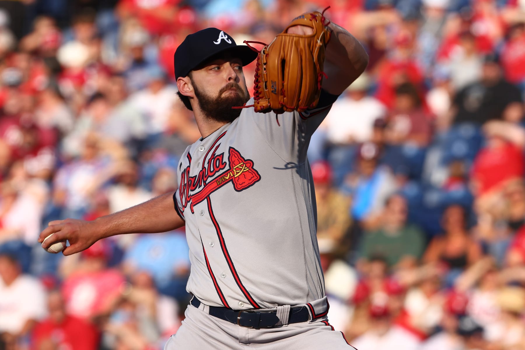 PHILADELPHIA, PA - JUNE 30: Pitcher Ian Anderson #36 of the Atlanta Braves delivers a pitch against the Philadelphia Phillies during the second inning of a game at Citizens Bank Park on June 30, 2022 in Philadelphia, Pennsylvania. (Photo by Rich Schultz/Getty Images)