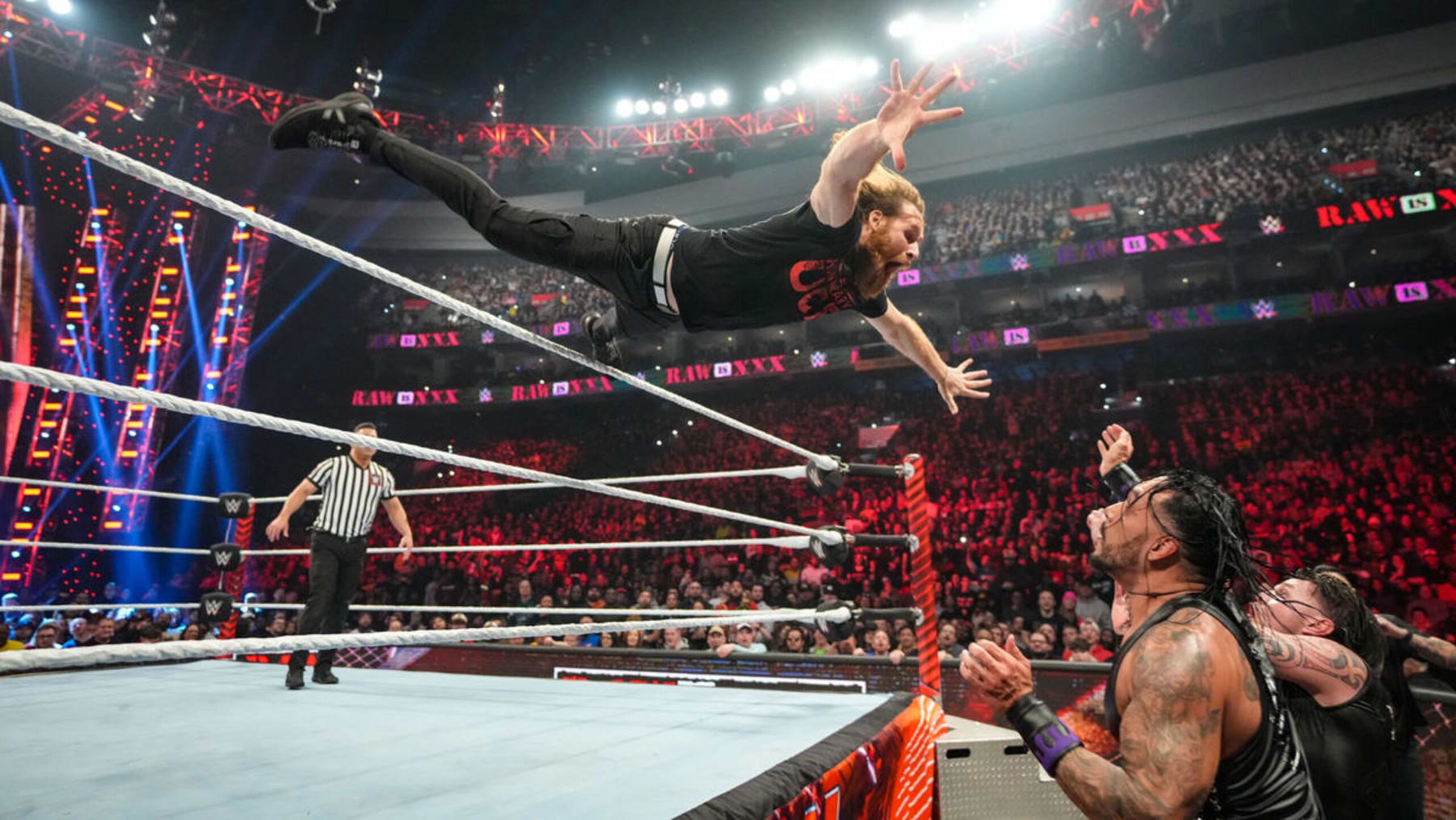 Sami Zayn takes flight on Raw to help Jey Uso and defend the Raw Tag Team Championships.
