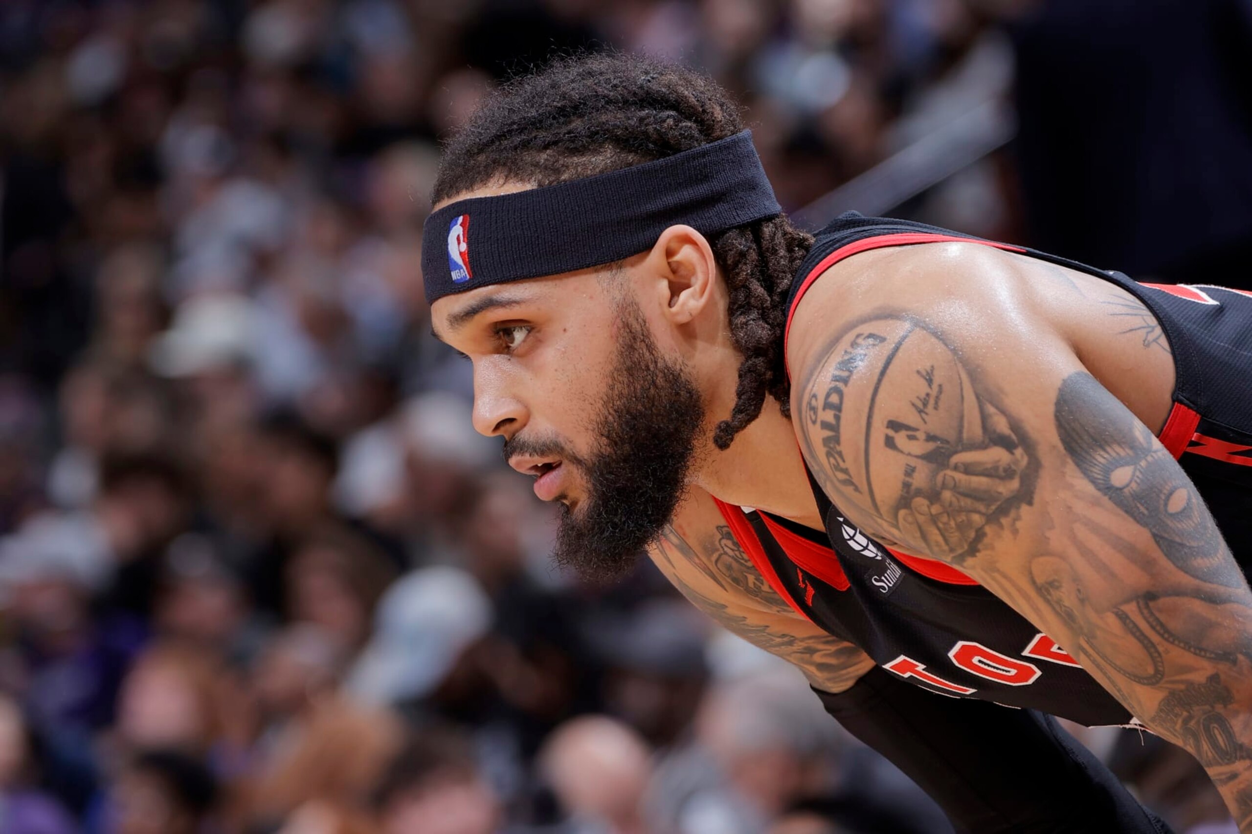 SACRAMENTO, CA - JANUARY 25: Gary Trent Jr. #33 of the Toronto Raptors looks on during the game against the Sacramento Kings on January 25, 2023 at Golden 1 Center in Sacramento, California. NOTE TO USER: User expressly acknowledges and agrees that, by downloading and or using this Photograph, user is consenting to the terms and conditions of the Getty Images License Agreement. Mandatory Copyright Notice: Copyright 2023 NBAE (Photo by Rocky Widner/NBAE via Getty Images)