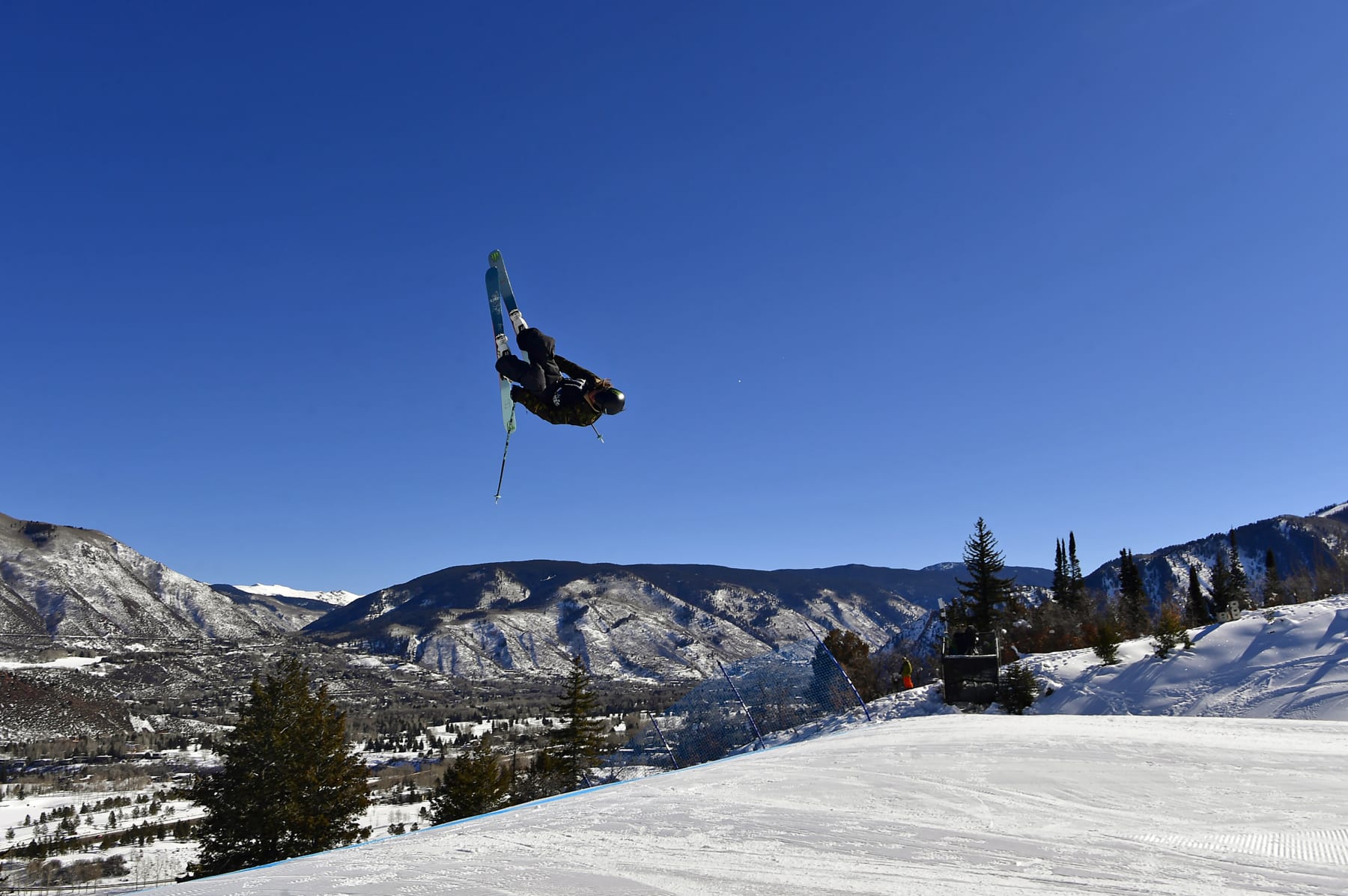 ASPEN, CO - JANUARY 23:  James Woods, of Sheffield, GBR, catches air on the first of three jumps as he competes in the Men's Ski Slopestyle finals at Buttermilk Mountain for the X Games on January 23, 2022 in Aspen, Colorado. Woods came in sixth in the competiton. (Photo by Helen H. Richardson/MediaNews Group/The Denver Post via Getty Images)