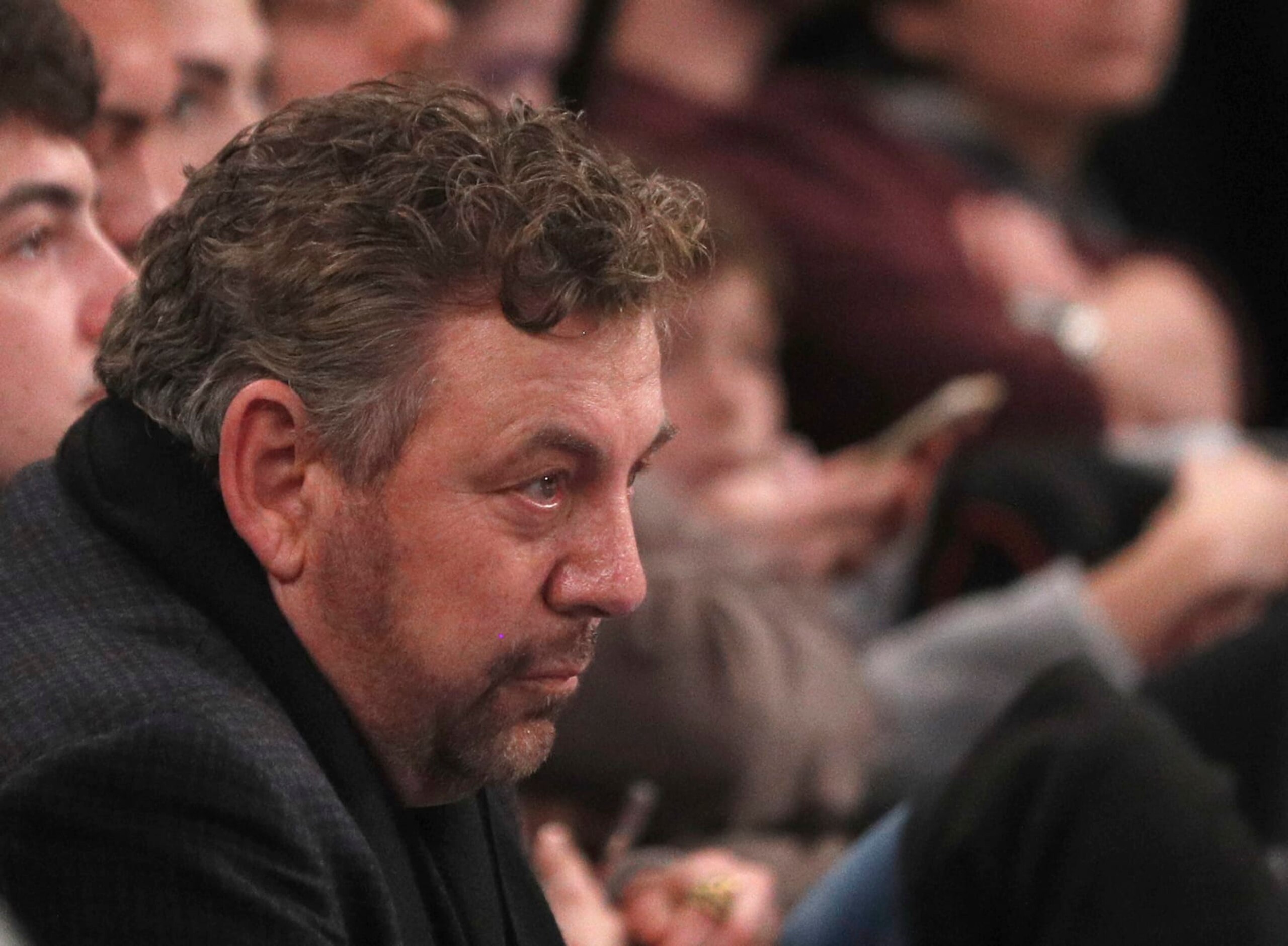 NEW YORK, NY - FEBRUARY 4: James L. Dolan, Executive Chairman and CEO, The Madison Square Garden Company & NBA Governor, watches an NBA basketball game between the Atlanta Hawks and New York Knicks on February 4, 2018 at Madison Square Garden Center in New York City. Hawks won 99-96. NOTE TO USER: User expressly acknowledges and agrees that, by downloading and/or using this Photograph, user is consenting to the terms and conditions of the Getty License agreement. Mandatory Copyright Notice (Photo by Paul Bereswill/Getty Images) NEW YORK, NY - FEBRUARY 4: James L. Dolan, Executive Chairman and CEO, The Madison Square Garden Company & NBA Governor, watches an NBA basketball game between the Atlanta Hawks and New York Knicks on February 4, 2018 at Madison Square Garden Center in New York City. Hawks won 99-96. NOTE TO USER: User expressly acknowledges and agrees that, by downloading and/or using this Photograph, user is consenting to the terms and conditions of the Getty License agreement. Mandatory Copyright Notice (Photo by Paul Bereswill/Getty Images)