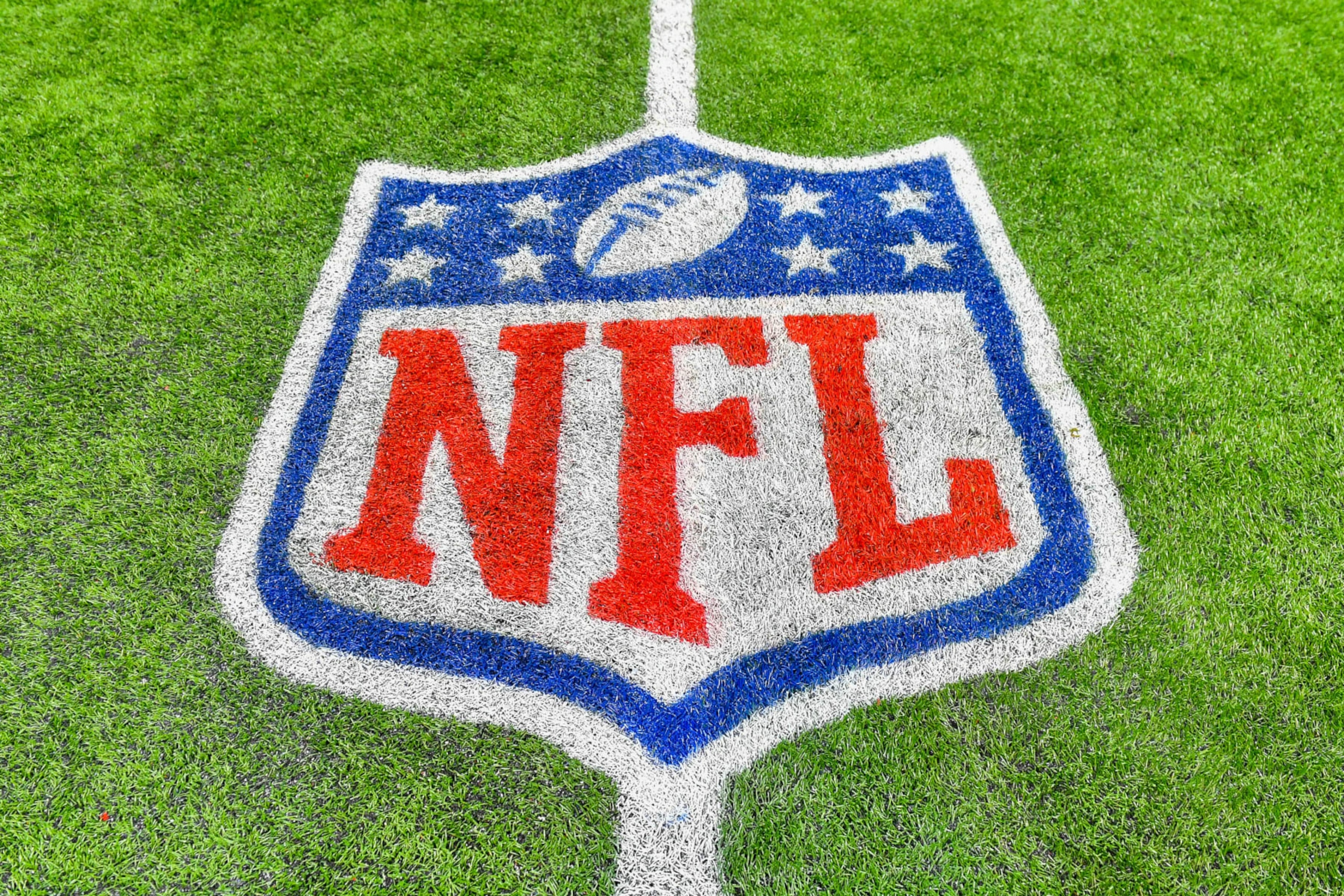 ATLANTA, GA  JANUARY 08:  The NFL logo during the NFL game between the Tampa Bay Buccaneers and the Atlanta Falcons on January 8th, 2023 at Mercedes-Benz Stadium in Atlanta, GA.  (Photo by Rich von Biberstein/Icon Sportswire via Getty Images)