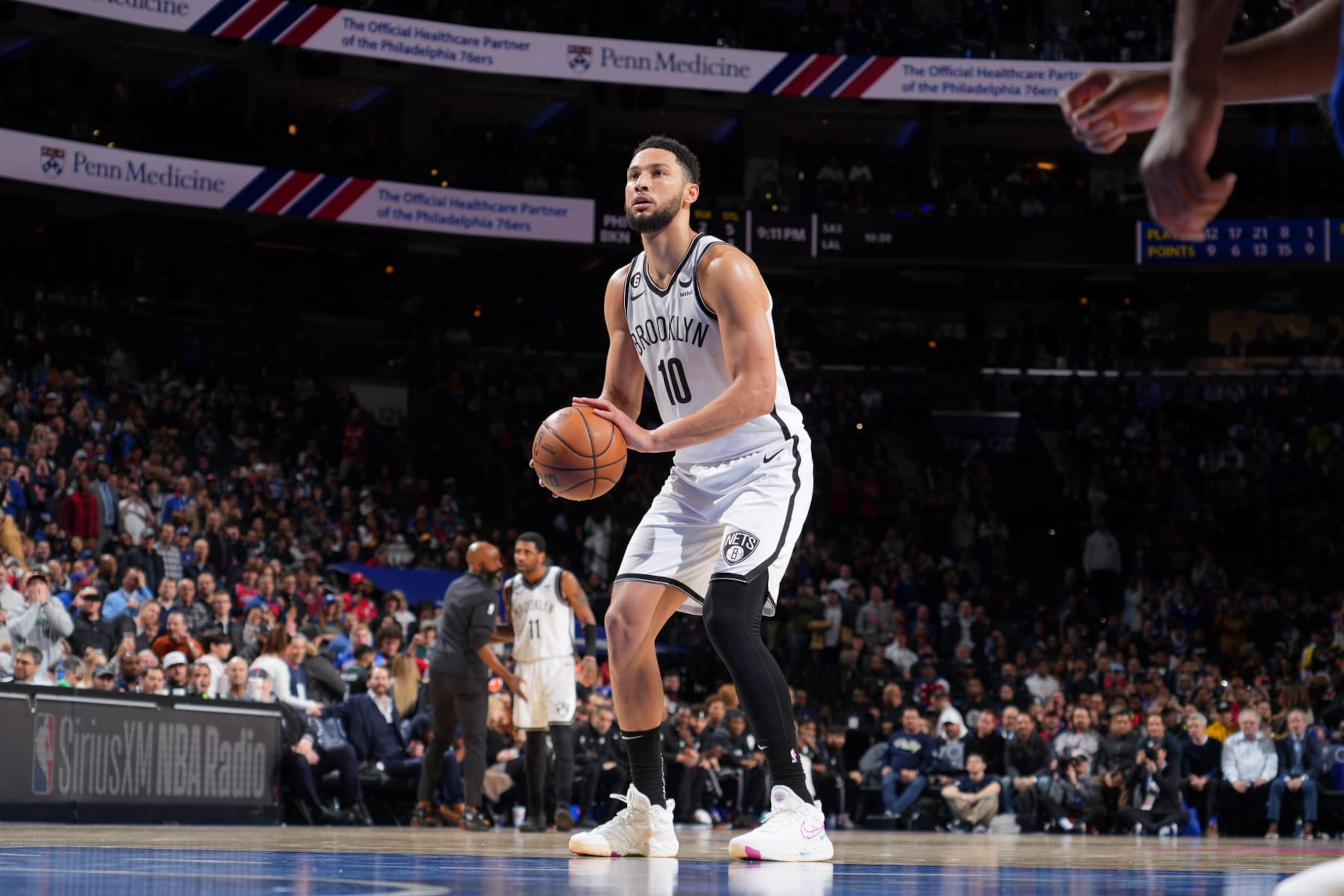 PHILADELPHIA, PA - JANUARY 25: Ben Simmons #10 of the Brooklyn Nets prepares to shoot a free throw during the game against the Philadelphia 76ers on January 25, 2023 at the Wells Fargo Center in Philadelphia, Pennsylvania NOTE TO USER: User expressly acknowledges and agrees that, by downloading and/or using this Photograph, user is consenting to the terms and conditions of the Getty Images License Agreement. Mandatory Copyright Notice: Copyright 2023 NBAE (Photo by Jesse D. Garrabrant/NBAE via Getty Images)