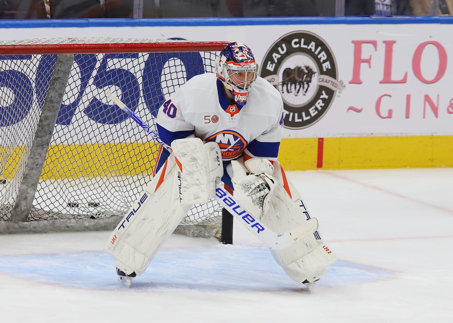 EDMONTON, CANADA - JANUARY 5: Semyon Varlamov #40 of the New York Islanders warms up prior to the game against the Edmonton Oilers on January 5, 2023 at Rogers Place in Edmonton, Alberta, Canada. (Photo by Lawrence Scott/Getty Images)