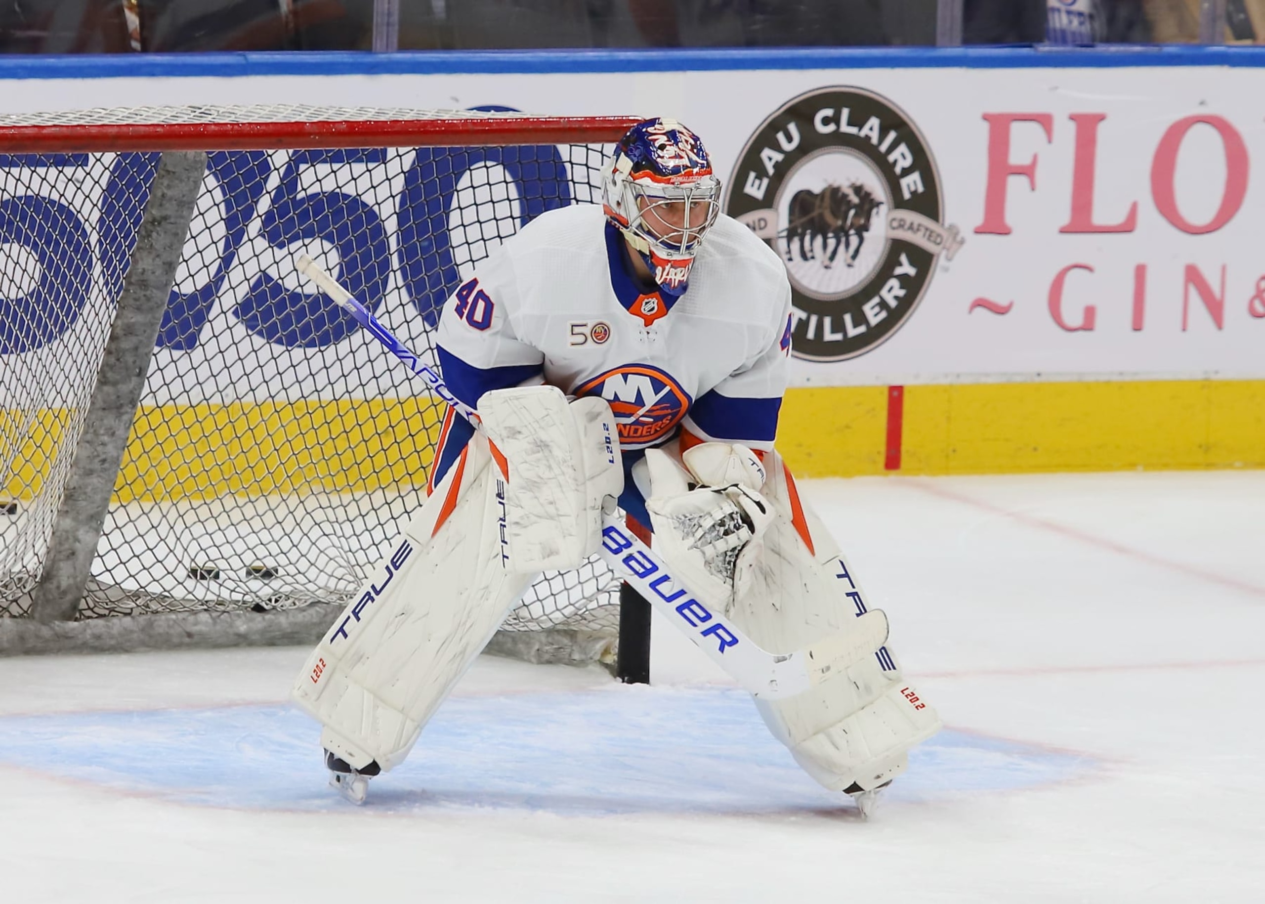 EDMONTON, CANADA - JANUARY 5: Semyon Varlamov #40 of the New York Islanders warms up prior to the game against the Edmonton Oilers on January 5, 2023 at Rogers Place in Edmonton, Alberta, Canada. (Photo by Lawrence Scott/Getty Images)
