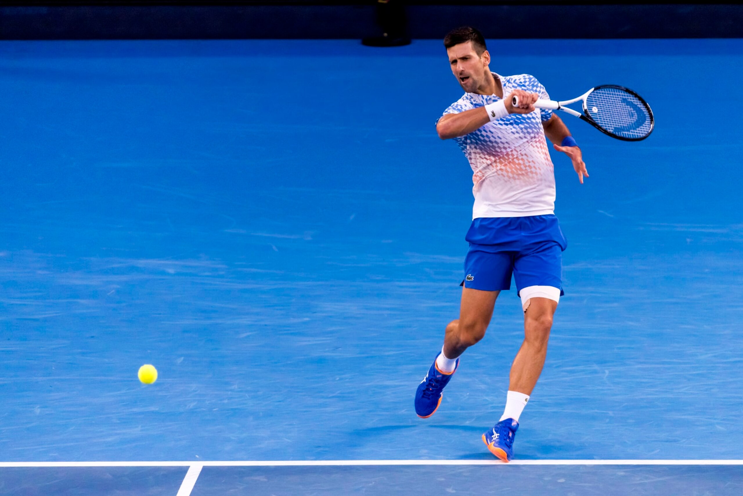 MELBOURNE, VIC - JANUARY 27: Novak Djokovic of Serbia in action during the Semifinals of the 2023 Australian Open on January 27 2023, at Melbourne Park in Melbourne, Australia. (Photo by Jason Heidrich/Icon Sportswire via Getty Images)