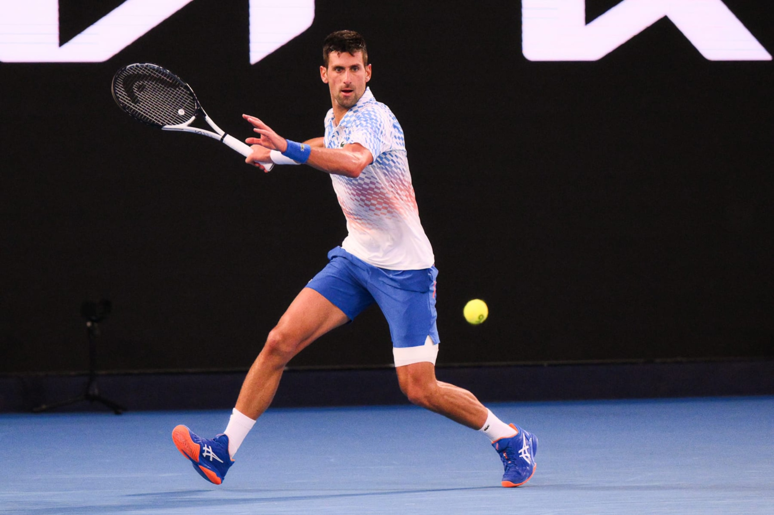 MELBOURNE, AUSTRALIA - JANUARY 27: Novak Djokovic in action during his Semi Final Match at the Australian Open grand slam tennis tournament at Melbourne Park in Melbourne, Australia on January 27, 2023 (Photo by Stringer/Anadolu Agency via Getty Images)