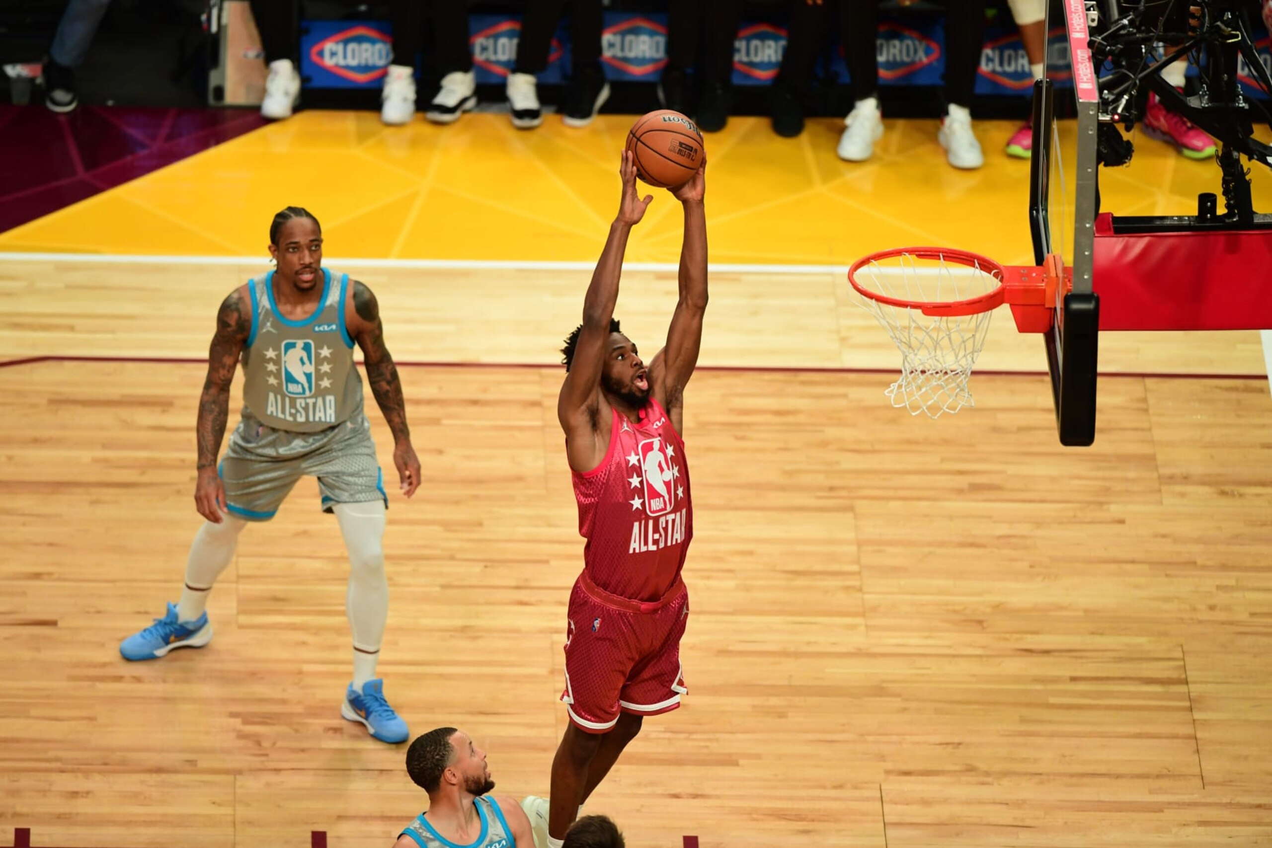 CLEVELAND, OH - FEBRUARY 20: Andrew Wiggins #22 of Team Durant dunks the ball during 71st NBA All-Star Game - Roamer on Sunday, February 20, 2022 at Rocket Mortgage FieldHouse in Cleveland, Ohio. NOTE TO USER: User expressly acknowledges and agrees that, by downloading and/or using this Photograph, user is consenting to the terms and conditions of the Getty Images License Agreement. Mandatory Copyright Notice: Copyright 2022 NBAE (Photo by Emilee Chinn/NBAE via Getty Images)