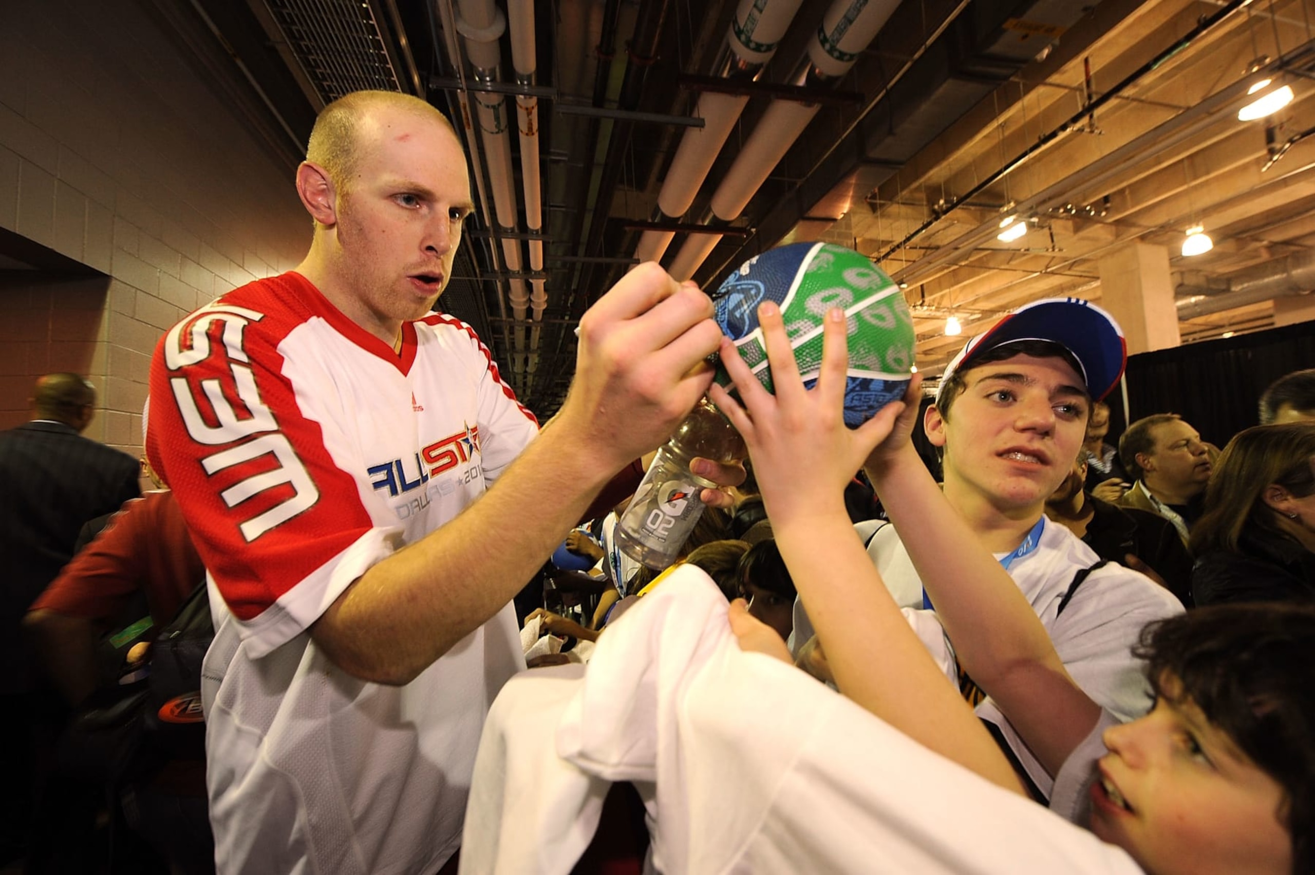 ARLINGTON, TX - FEBRUARY 14:  Chris Kaman #35 of the Western Conference responds to questions following the 2010 NBA All-Star game on February 14, 2010 at Cowboy Stadium in Arlington, Texas.  NOTE TO USER:  User expressly acknowledges and agrees that, by downloading and or using this photograph, User is consenting to the terms and conditions of the Getty Images License Agreement.  Mandatory Copyright Notice:  Copyright 2010 NBAE  (Photo by Randy Belice/NBAE via Getty Images)