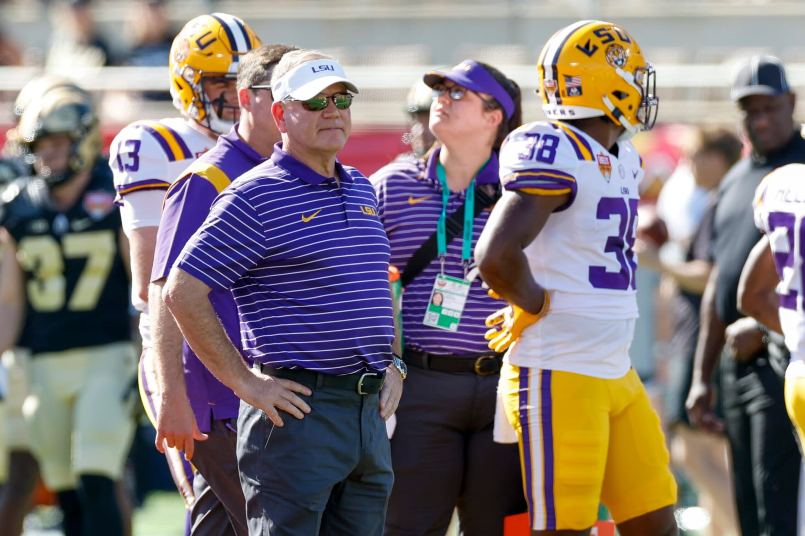 ORLANDO, FL - JANUARY 02: LSU Tigers head coach Brian Kelly during the Cheez-It Citrus Bowl between the LSU Tigers and the Purdue Boilermakers on January 2, 2023 at Camping World Stadium in Orlando, Fl.  (Photo by David Rosenblum/Icon Sportswire via Getty Images)