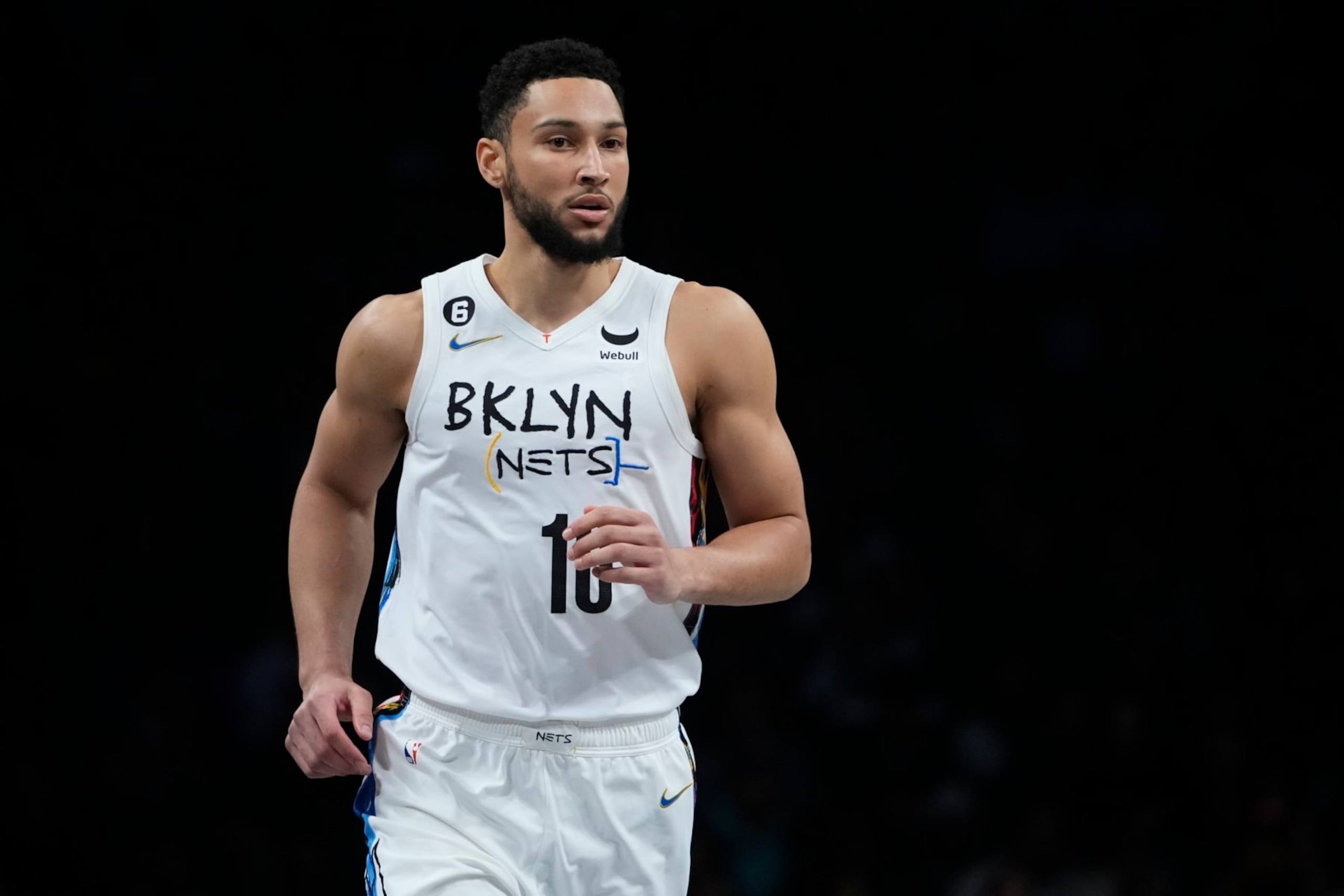 Brooklyn Nets' Ben Simmons during the first half of an NBA basketball game against the Detroit Pistons Thursday, Jan. 26, 2023 in New York. (AP Photo/Frank Franklin II)