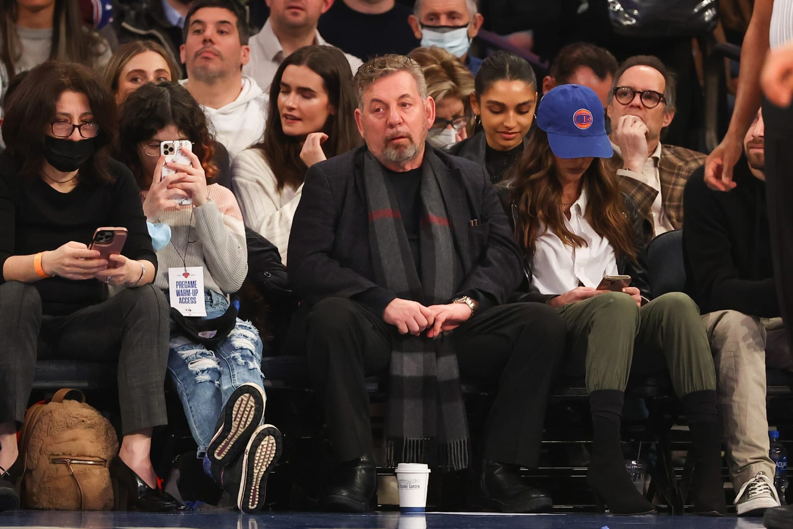 NEW YORK, NY - FEBRUARY 02:  New York Knicks owner James L. Dolan sits courtside during the game against the Memphis Grizzlies on February 2, 2022 at Madison Square Garden in New York City. NOTE TO USER: User expressly acknowledges and agrees that, by downloading and or using this photograph, User is consenting to the terms and conditions of the Getty Images License Agreement. (Photo by Rich Graessle/Getty Images)