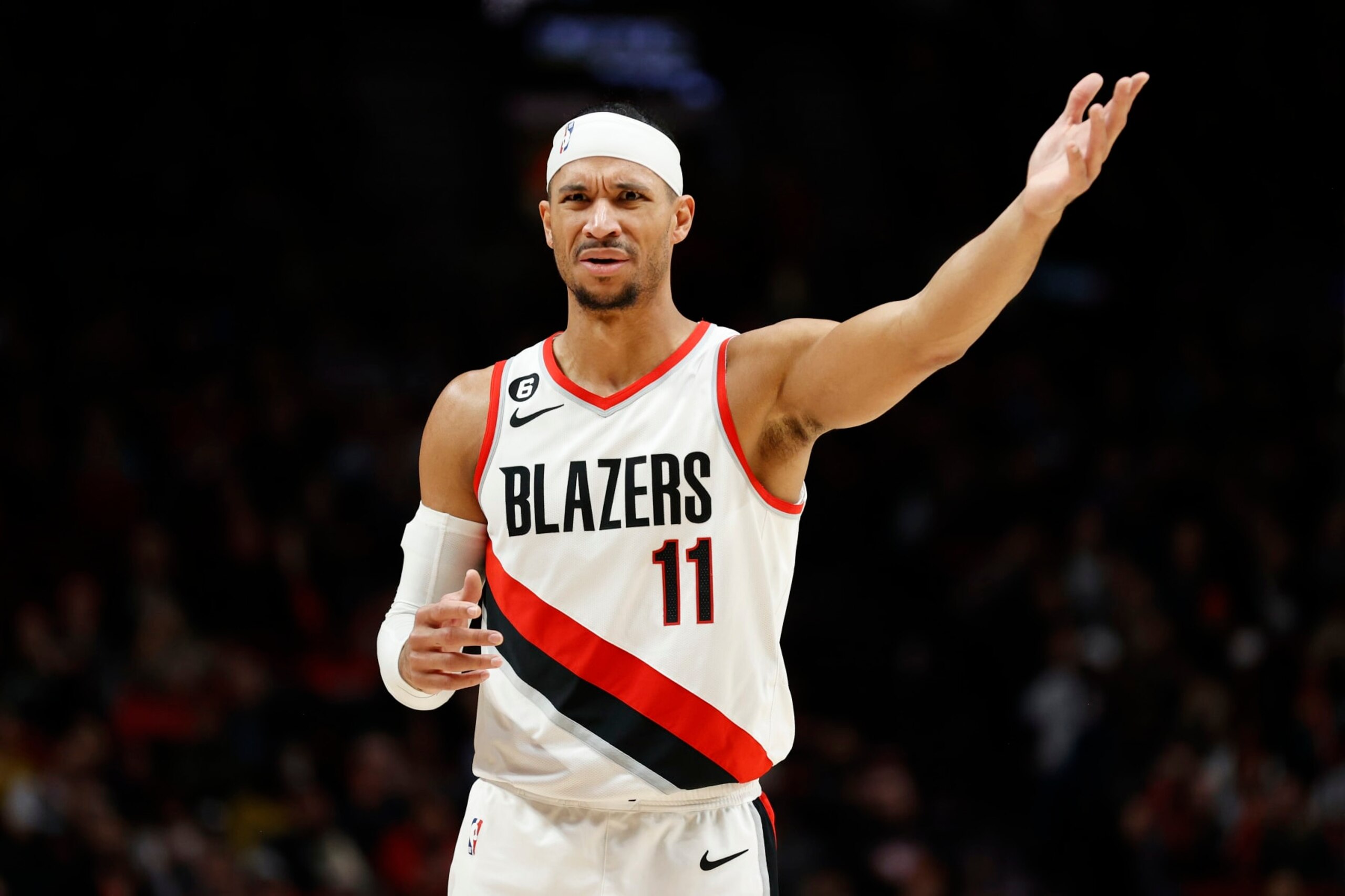 PORTLAND, OREGON - JANUARY 23: Josh Hart #11 of the Portland Trail Blazers looks n during the second quarter against the San Antonio Spurs at Moda Center on January 23, 2023 in Portland, Oregon. NOTE TO USER: User expressly acknowledges and agrees that, by downloading and/or using this photograph, User is consenting to the terms and conditions of the Getty Images License Agreement. (Photo by Steph Chambers/Getty Images) PORTLAND, OREGON - JANUARY 23: Josh Hart #11 of the Portland Trail Blazers looks n during the second quarter against the San Antonio Spurs at Moda Center on January 23, 2023 in Portland, Oregon. NOTE TO USER: User expressly acknowledges and agrees that, by downloading and/or using this photograph, User is consenting to the terms and conditions of the Getty Images License Agreement. (Photo by Steph Chambers/Getty Images)