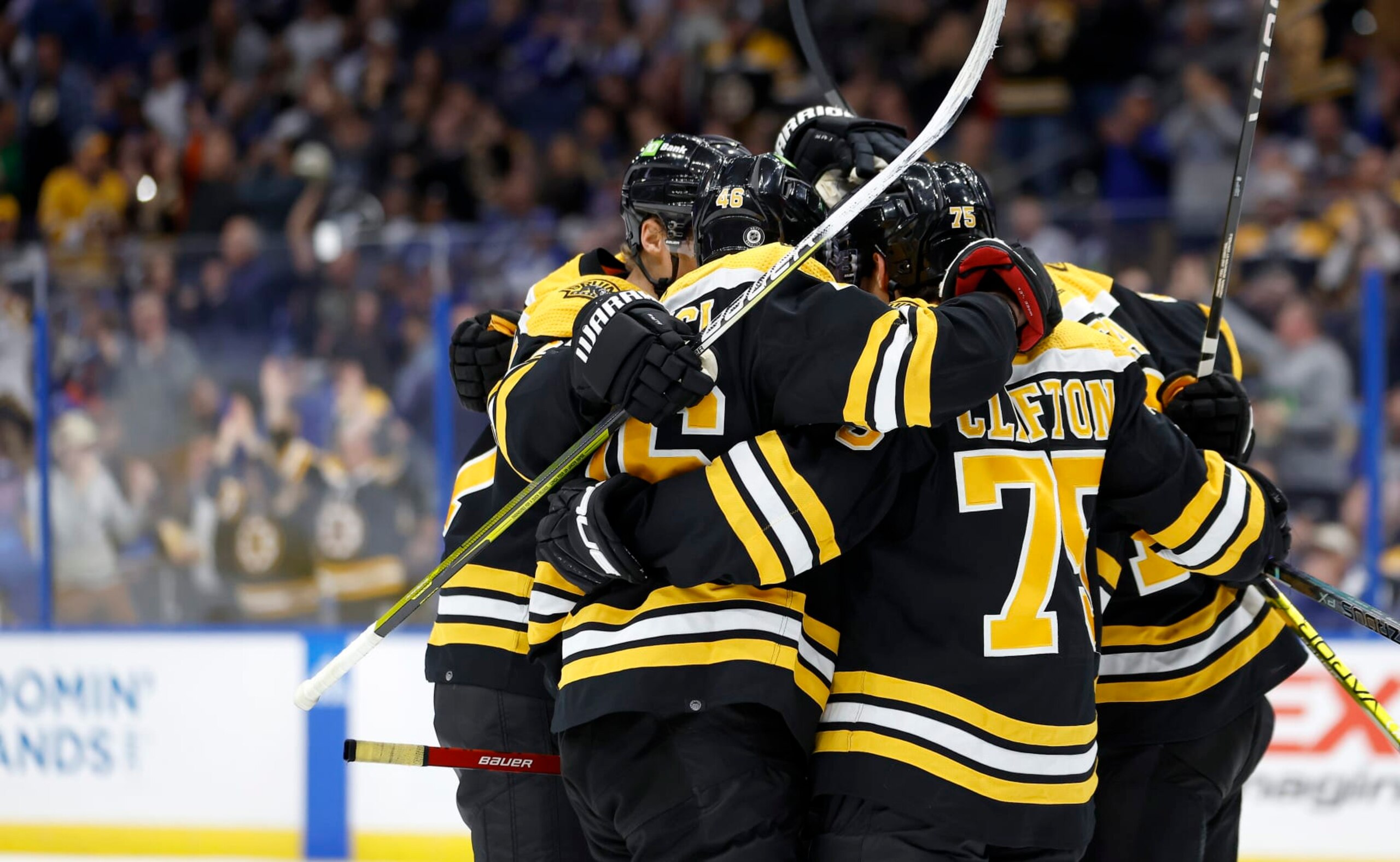 TAMPA, FLORIDA - JANUARY 26: Pavel Zacha #18 of the Boston Bruins celebrates a goal in the third period during a game against the Tampa Bay Lightning at Amalie Arena on January 26, 2023 in Tampa, Florida. (Photo by Mike Ehrmann/Getty Images )