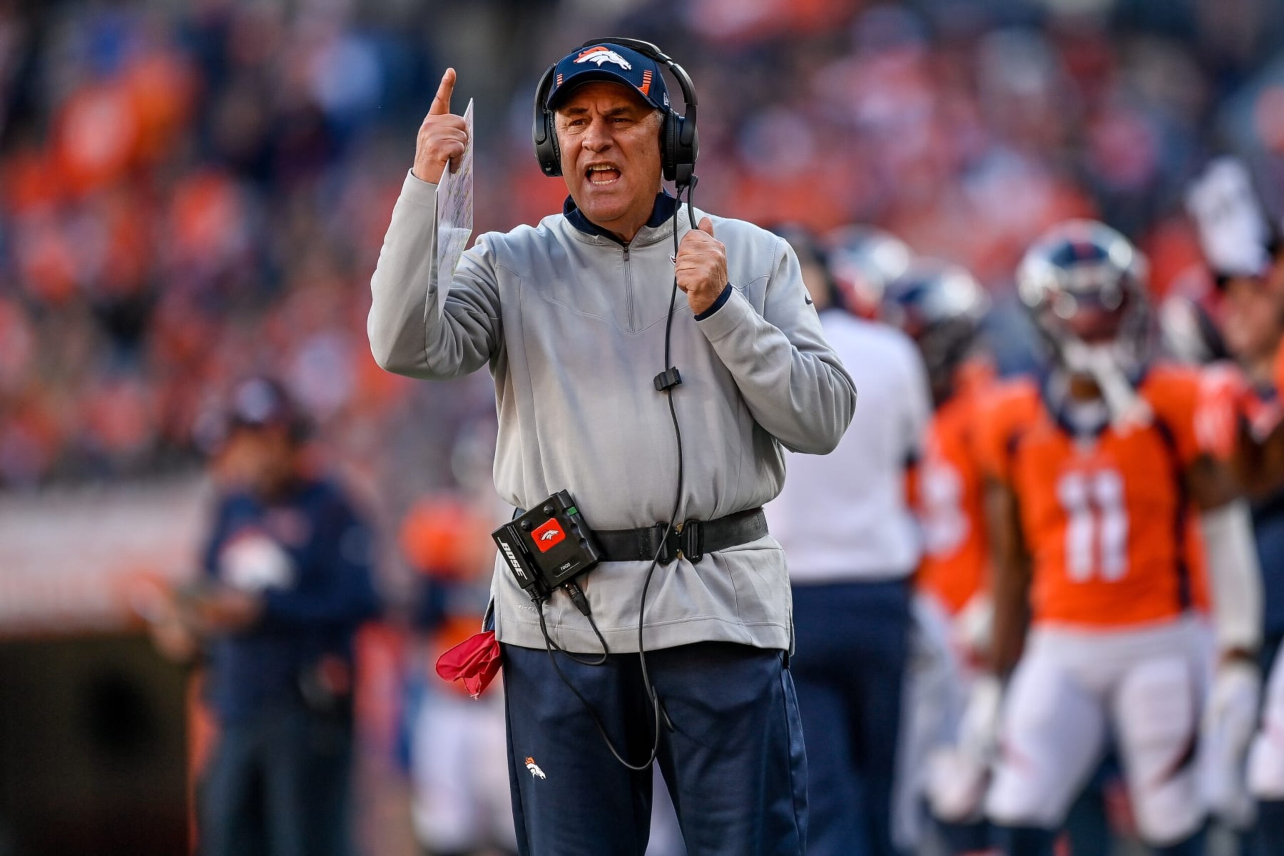 DENVER, CO - DECEMBER 12: Denver Broncos head coach Vic Fangio looks on from the sideline during a game between the Denver Broncos and the Detroit Lions at Empower Field at Mile High on December 12, 2021 in Denver, Colorado. (Photo by Dustin Bradford/Icon Sportswire via Getty Images)