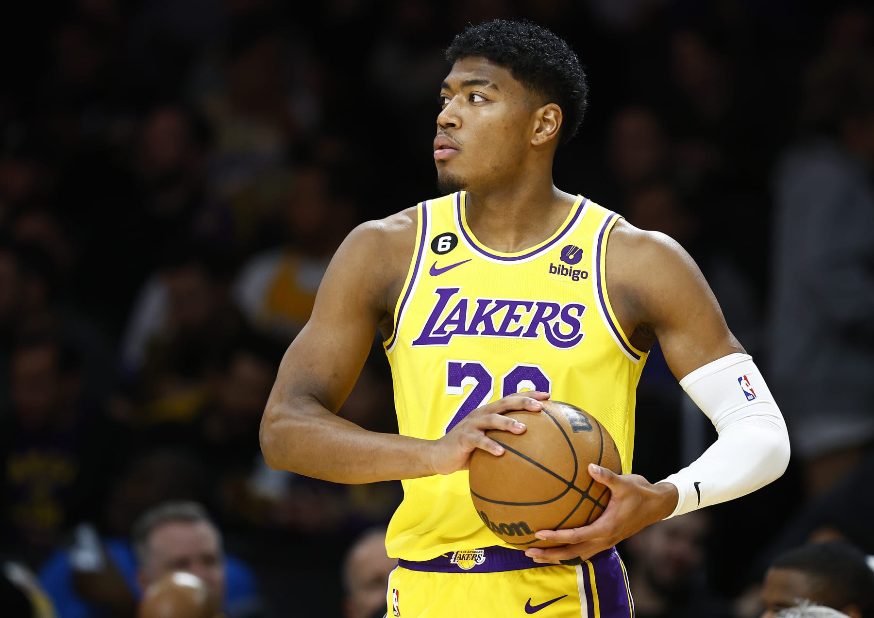 LOS ANGELES, CALIFORNIA - JANUARY 25:  Rui Hachimura #28 of the Los Angeles Lakers at Crypto.com Arena on January 25, 2023 in Los Angeles, California.  NOTE TO USER: User expressly acknowledges and agrees that, by downloading and/or using this photograph, user is consenting to the terms and conditions of the Getty Images License Agreement.  (Photo by Ronald Martinez/Getty Images)