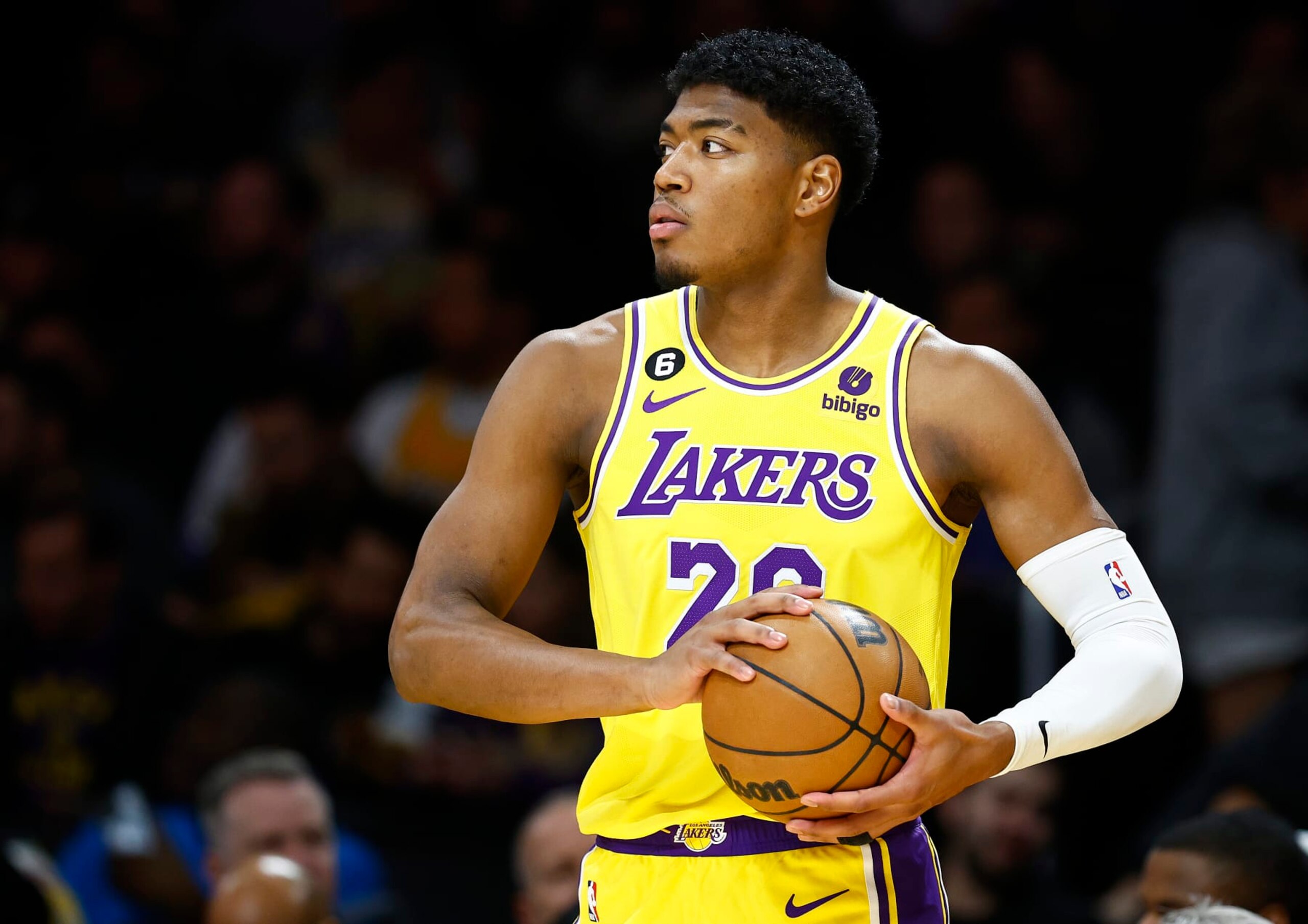 LOS ANGELES, CALIFORNIA - JANUARY 25:  Rui Hachimura #28 of the Los Angeles Lakers at Crypto.com Arena on January 25, 2023 in Los Angeles, California.  NOTE TO USER: User expressly acknowledges and agrees that, by downloading and/or using this photograph, user is consenting to the terms and conditions of the Getty Images License Agreement.  (Photo by Ronald Martinez/Getty Images)