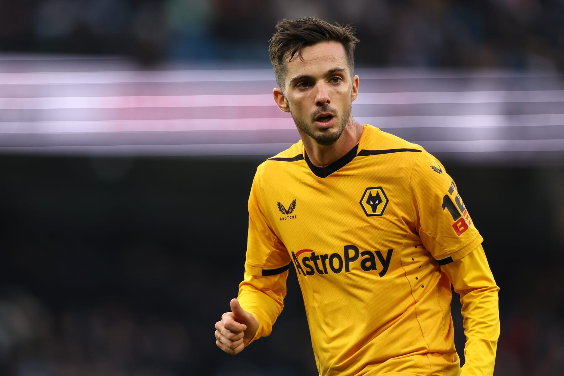 MANCHESTER, ENGLAND - JANUARY 22: Pablo Sarabia of Wolverhampton Wanderers during the Premier League match between Manchester City and Wolverhampton Wanderers at Etihad Stadium on January 22, 2023 in Manchester, United Kingdom.  (Photo by Matthew Ashton - AMA/Getty Images)