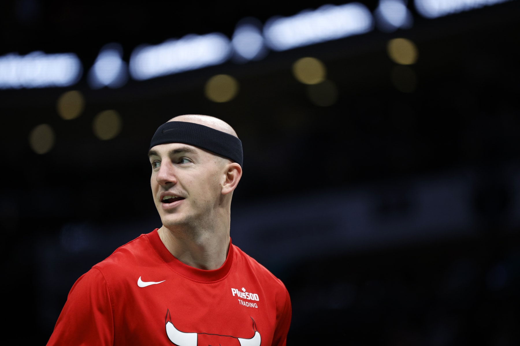 CHARLOTTE, NORTH CAROLINA - JANUARY 26: Alex Caruso #6 of the Chicago Bulls looks on prior to the first quarter of the game against the Charlotte Hornets at Spectrum Center on January 26, 2023 in Charlotte, North Carolina. NOTE TO USER: User expressly acknowledges and agrees that, by downloading and or using this photograph, User is consenting to the terms and conditions of the Getty Images License Agreement.  (Photo by Jared C. Tilton/Getty Images)