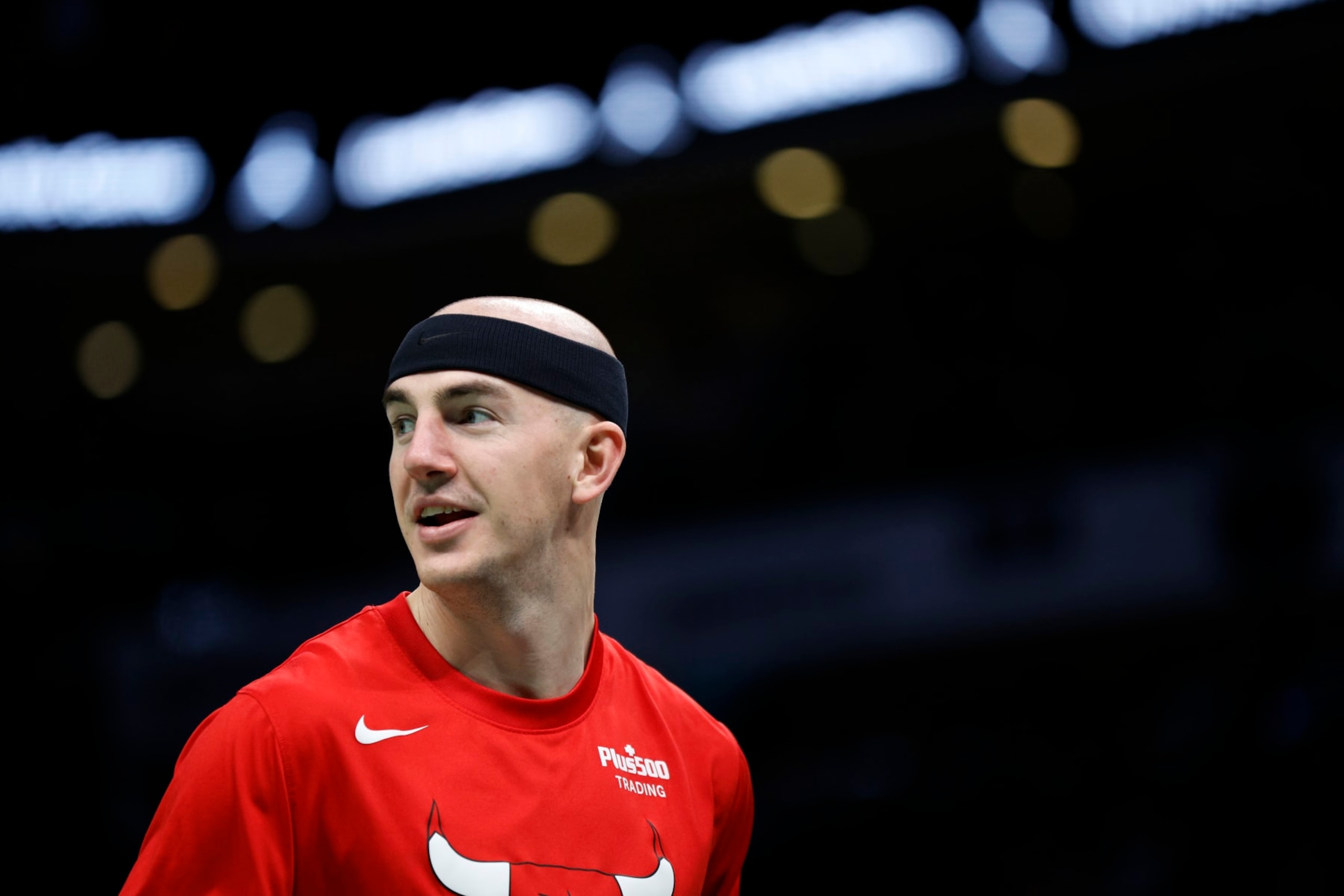CHARLOTTE, NORTH CAROLINA - JANUARY 26: Alex Caruso #6 of the Chicago Bulls looks on prior to the first quarter of the game against the Charlotte Hornets at Spectrum Center on January 26, 2023 in Charlotte, North Carolina. NOTE TO USER: User expressly acknowledges and agrees that, by downloading and or using this photograph, User is consenting to the terms and conditions of the Getty Images License Agreement.  (Photo by Jared C. Tilton/Getty Images)